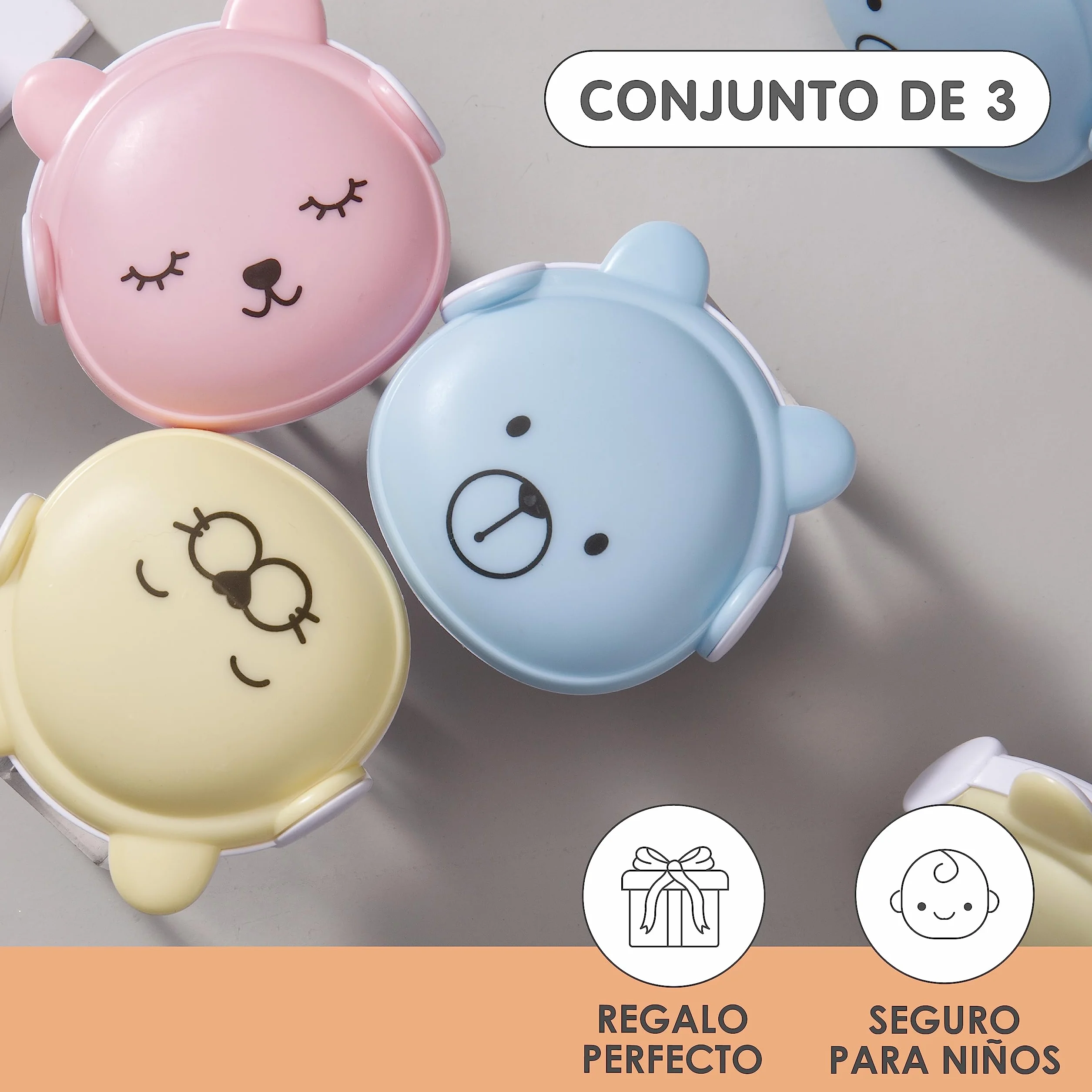 BRUNOKO Set 3 Ositos Luz Nocturna Infantil con Sensor Quitamiedos Pared