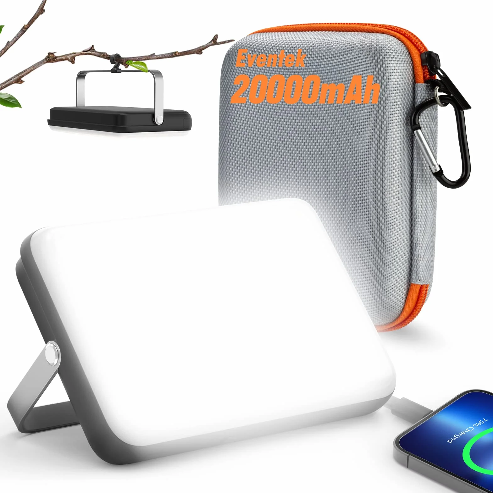 Eventek Lampara Camping 4000LM 20000mAh Recargable IPX5 Impermeable 4 Modos 144 Horas
