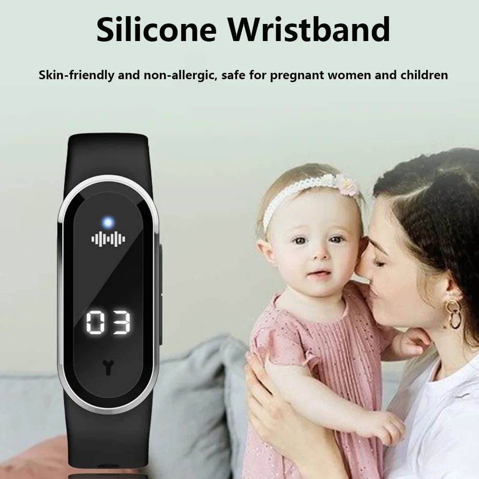 Pulsera repelente de mosquitos ultrasónica electrónica con carga USB Reloj repelente de insectos pantalla y detección de temperatura corporal blanca