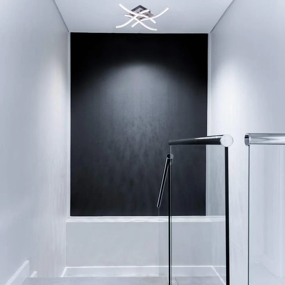 ALLOMN Lámpara de Techo LED, 28W 4 Luces Blanco Frío, Araña Curva Moderna