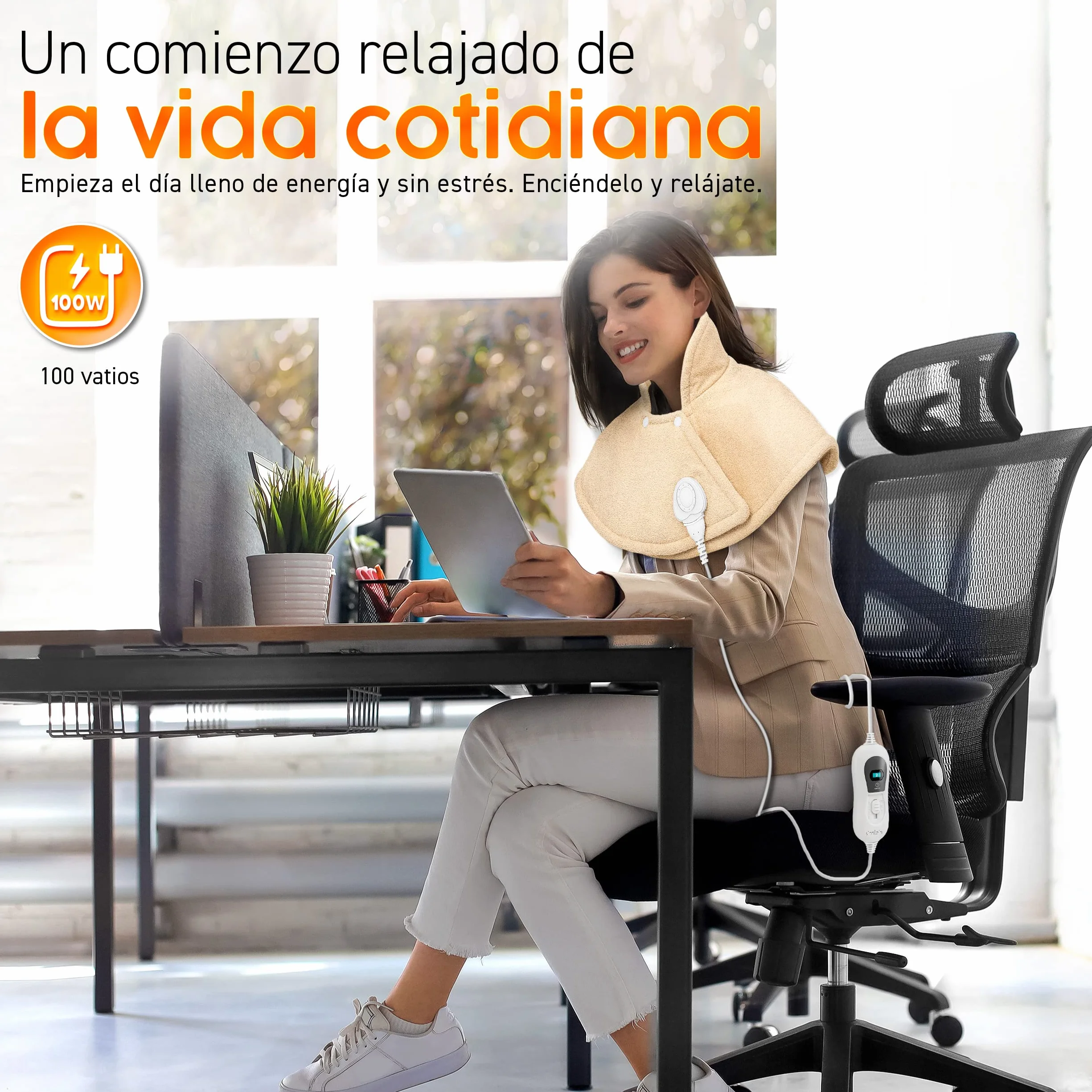 sinnlein Almohadilla Eléctrica para Cervicales, Hombros, Cuellos y Espalda | Manta Térmica con 3 Niveles de Temperatura y Apagado Automático | 100W (Beige)