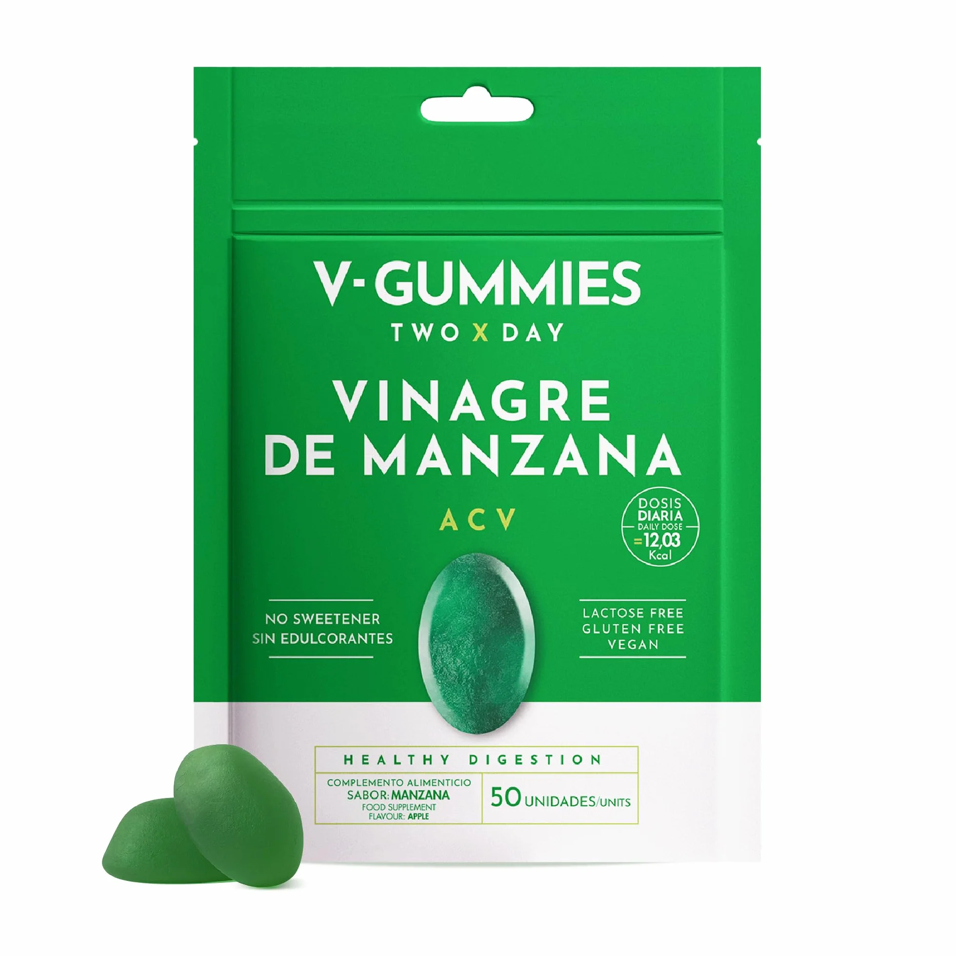 Apple Cider Vinegar Gummies V Gummies - Digestive Health - Natural Apple Flavor with Vitamin C and Pectin - 50 Count