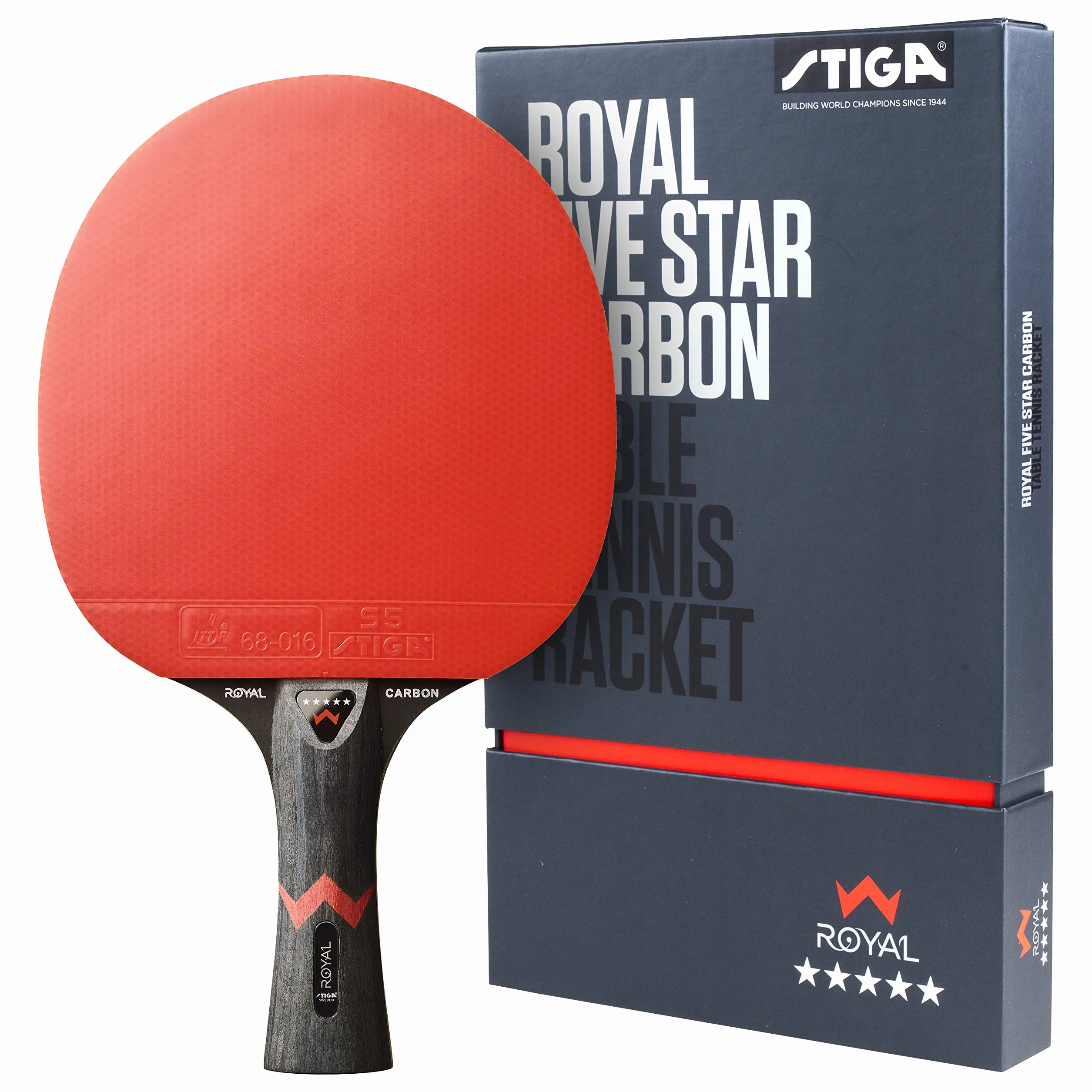 STIGA Royal Carbon Raqueta de Tenis de Mesa 5 Estrellas Profesional Hoja 5 Capas Fibra de Carbono Goma ITTF
