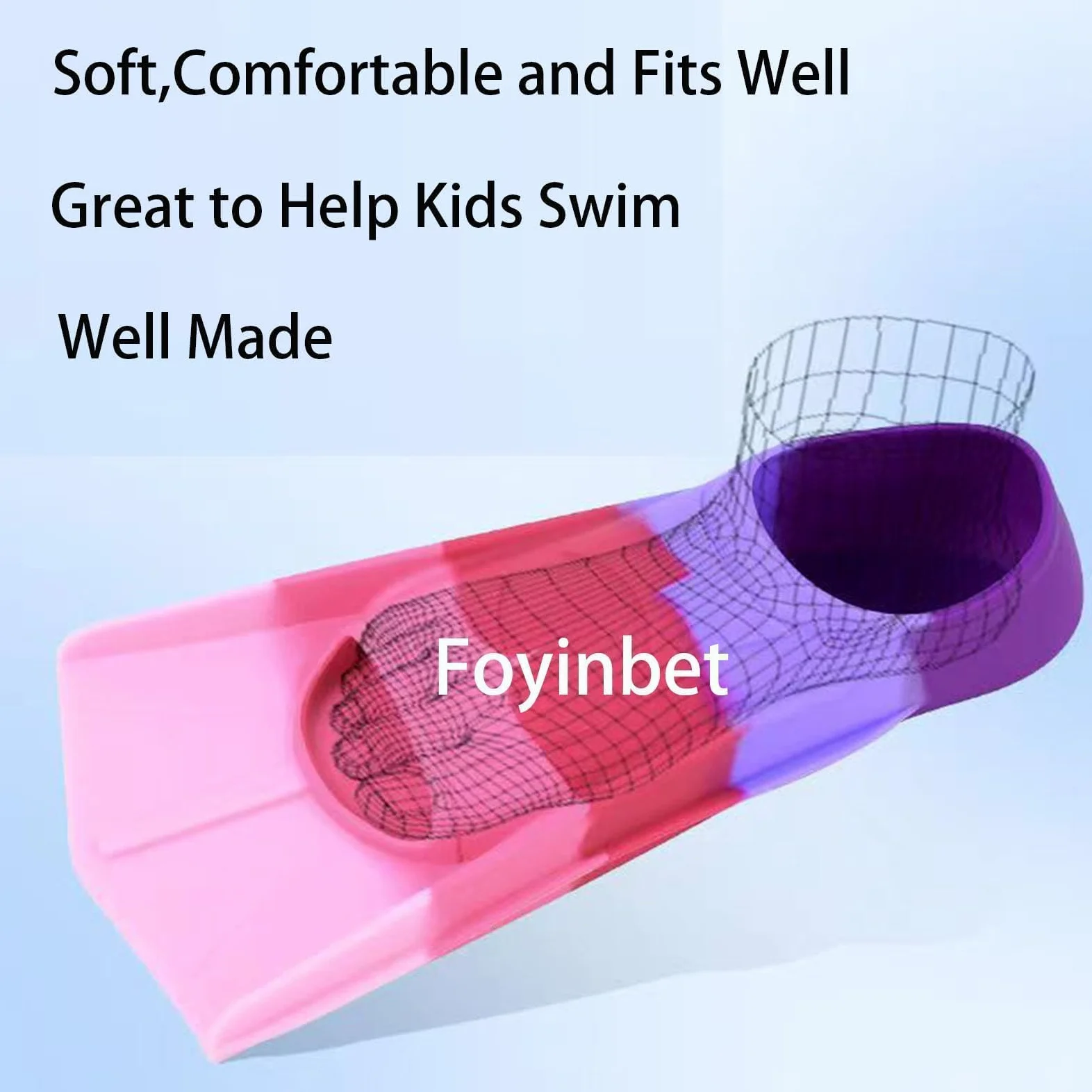 Aletas de natación para niños, aletas cortas de entrenamiento de natación para natación, esnórquel para niños, niñas, niños y adolescentes (D-S)