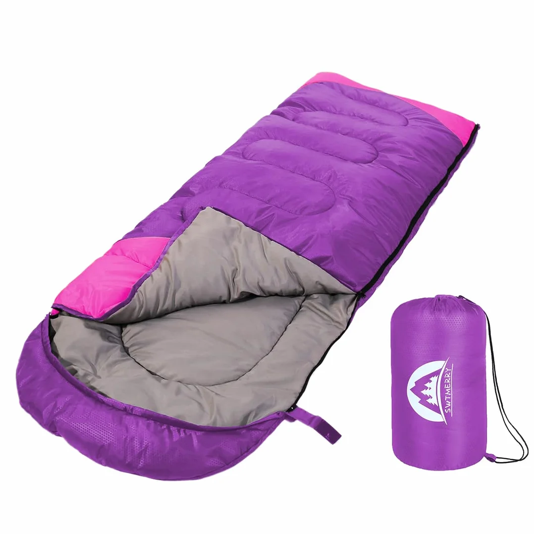 SWTMERRY- Saco de Dormir 4 Estaciones (Verano, Primavera, otoño, Invierno) Clima cálido y frío: Uso Ligero, Impermeable en Interiores y Exteriores para niños Adultos Senderismo Mochilero Camping