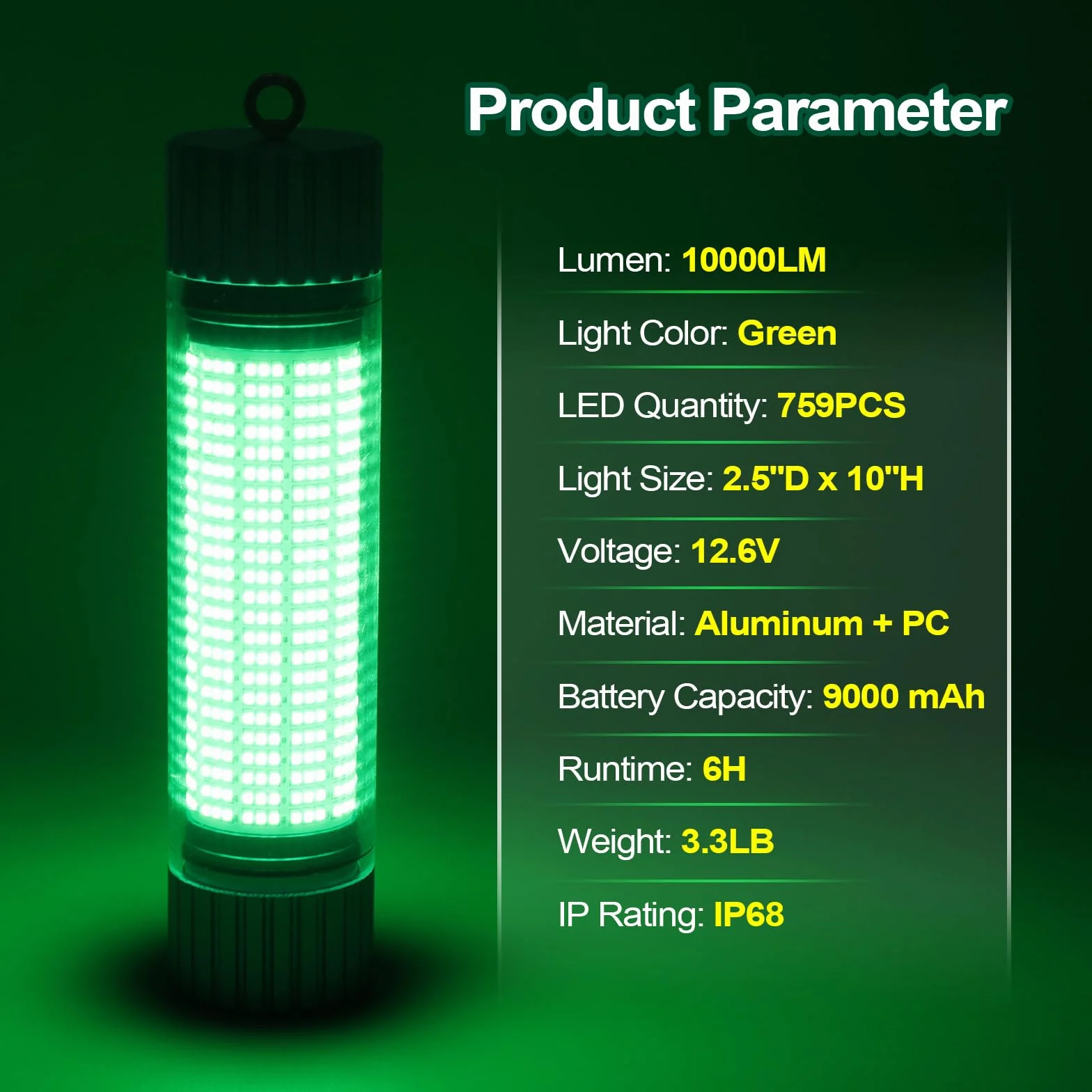 Luz De Pesca Subacuática Alimentada Por Batería, LED Recargable Con Luz Verde Para Atraer Peces, Capacidad De 9000 mAh, Luces De Pesca Sumergibles Impermeables IP68 Para Agua Dulce Y Salada