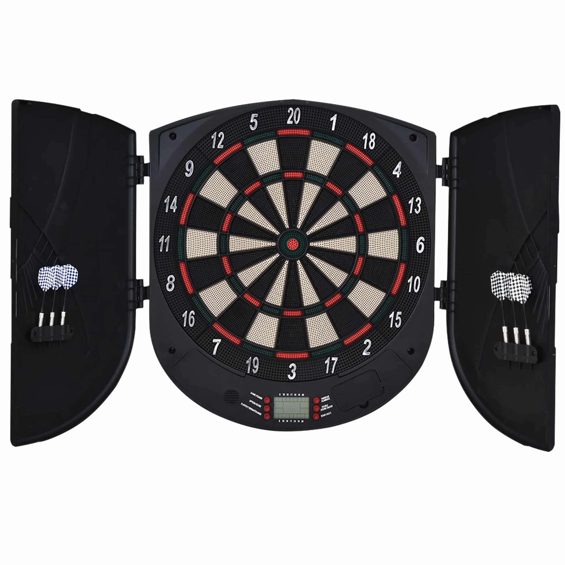 HOMCOM Diana Electrónica Digital Diana con 6 Dardos hasta 8 Jugadores Marcador Puertas Laterales Pantalla LCD y 26 Juegos 44x4,4x50 cm Negro