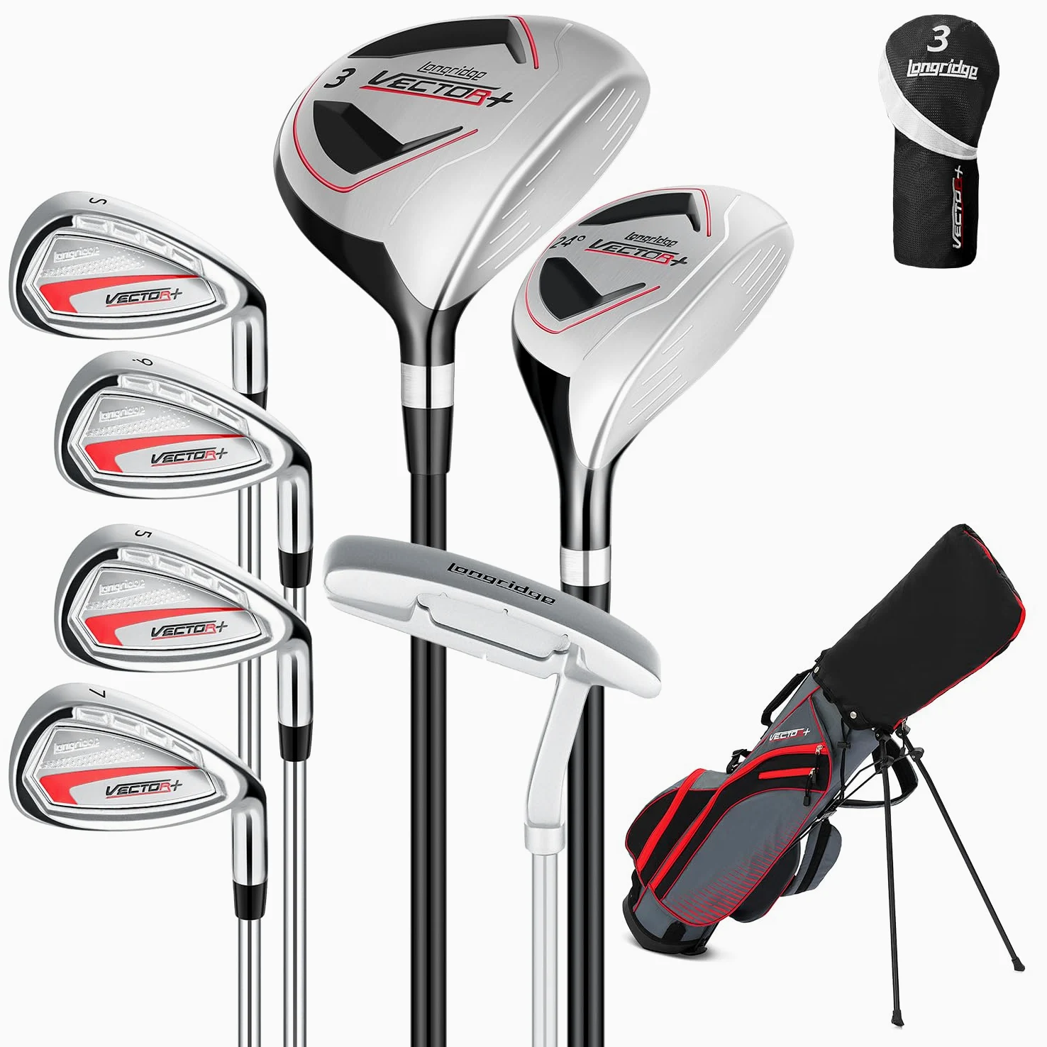 XDriveMax Juego completo de palos de golf para hombre de 8 piezas, mano derecha/izquierda para hombres y mujeres, incluye bolsa de soporte con capucha para lluvia, madera de calle 3# con fundas para