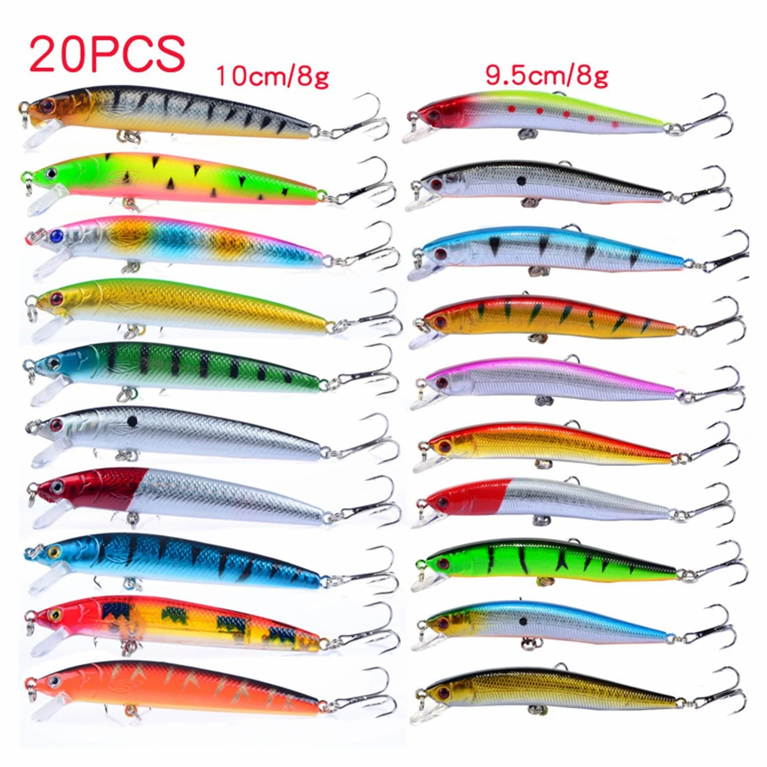 20 Piezas de Cebo Artificial, Juego de señuelos de Pesca, Juego de Cebo de Pesca de Carpa Topwater, Juego de Aparejos, Venta de Cebo Duro, Juego de señuelos de pez pececillo