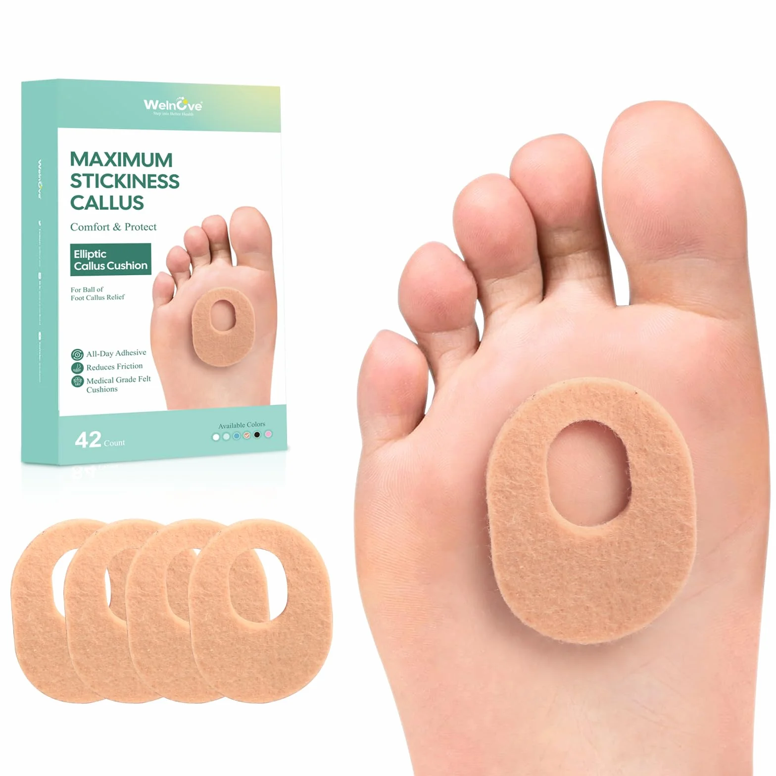 Welnove 42 piezas almohadillas para callos protectores adhesivos alivia dolor callos ampollas rozaduras talones Blanco