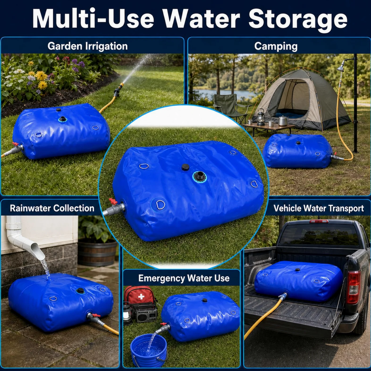 Bolsa De Agua Plegable Engrosada,Tanque Agua PortáTil Plegable,DepóSito De Agua Plegable con Grifo,Costuras Reforzadas,para Acampar,para Resistencia A La SequíA,Riego