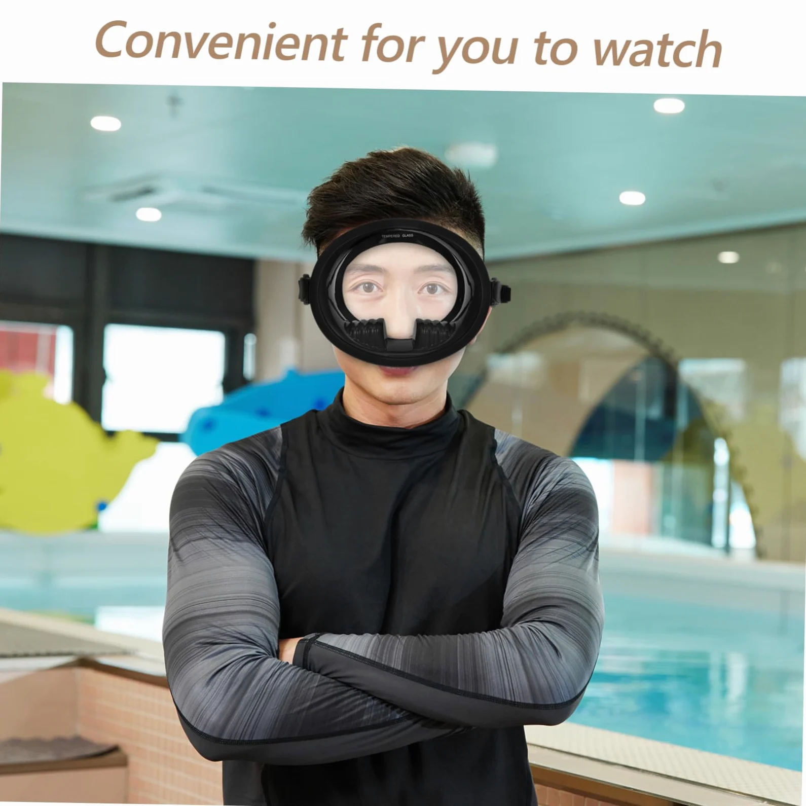 Sosoport Máscara de Buceo Ajuste Cómodo de Visión Amplia Antivaho Silicona y Vidrio Templado Negro para Snorkel y Natación