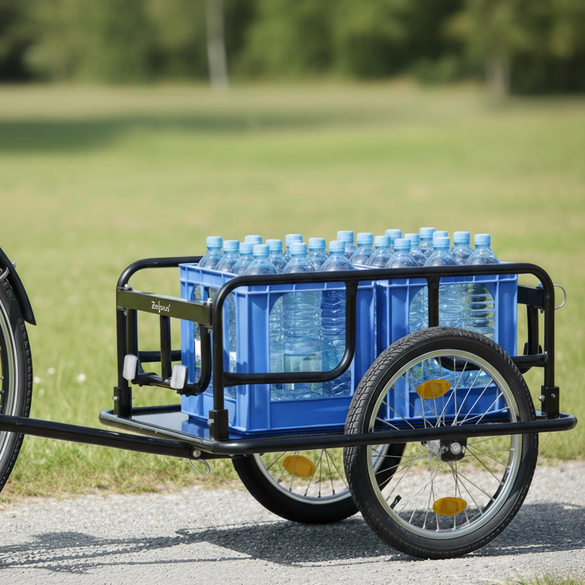 Zelsius Remolque Bicicleta Transporte 68 litros | Carro Plegable para 2 Cajas Bebidas | Carro Transporte | Remolque para Bici con Acoplamiento | Carro Carga
