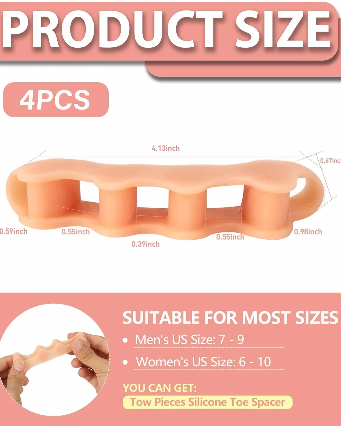 Separadores de Dedos de Los Pies Unisex para Yoga, Corrección de Juanetes y Dedos Superpuestos (2 Pares, Beige)