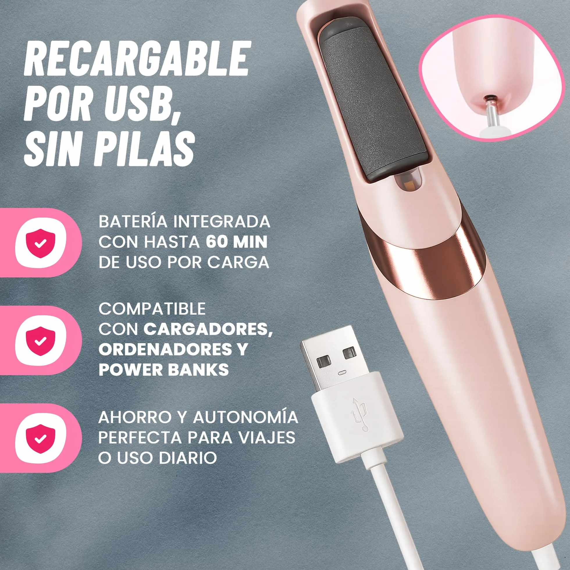 Lima Electrica Pies Durezas - Quita Durezas Recargable con Luz Integrada