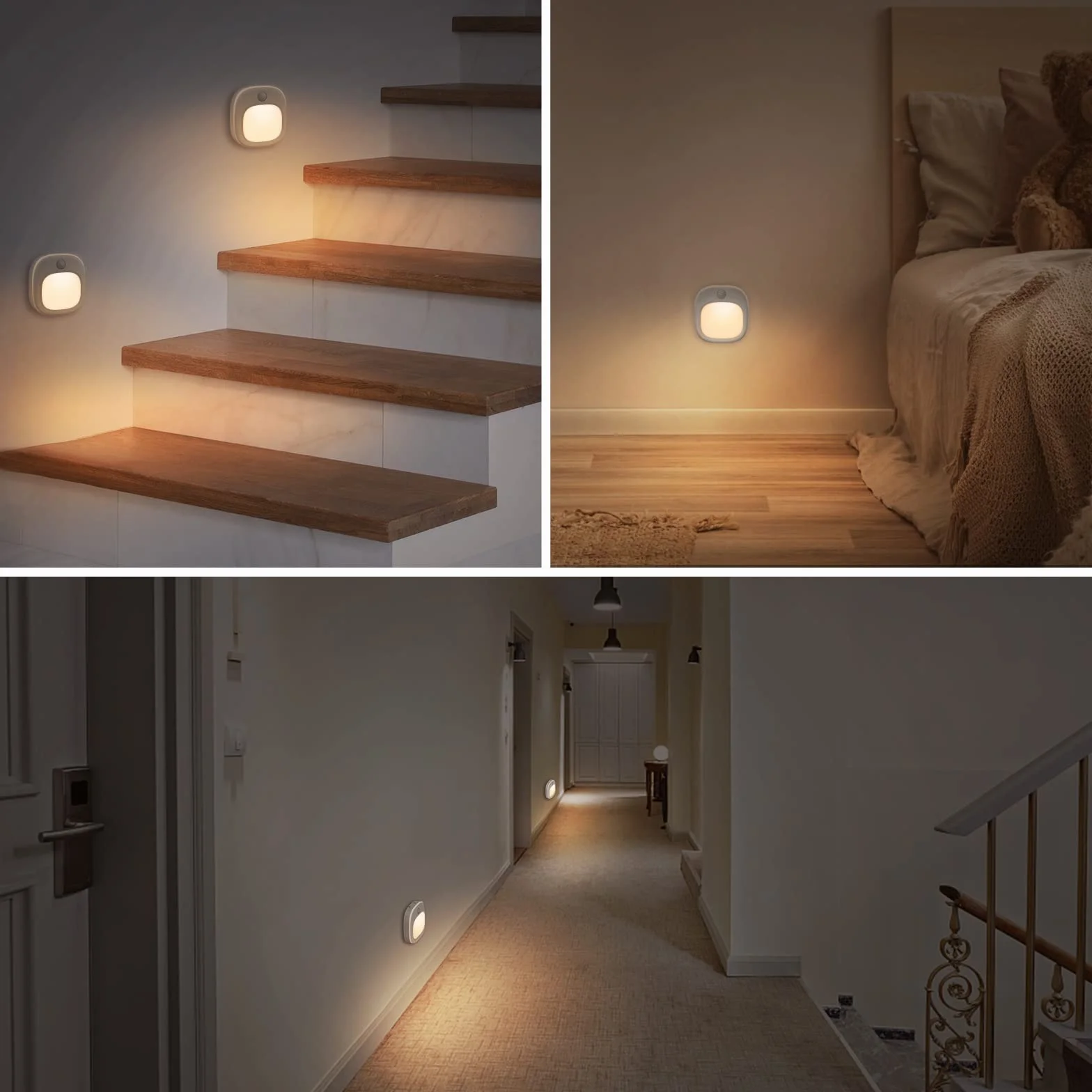Luz Nocturna con Sensor de Movimiento USB-C Recargable 3 Modos de Color Regulable LED Adhesiva 2 Piezas