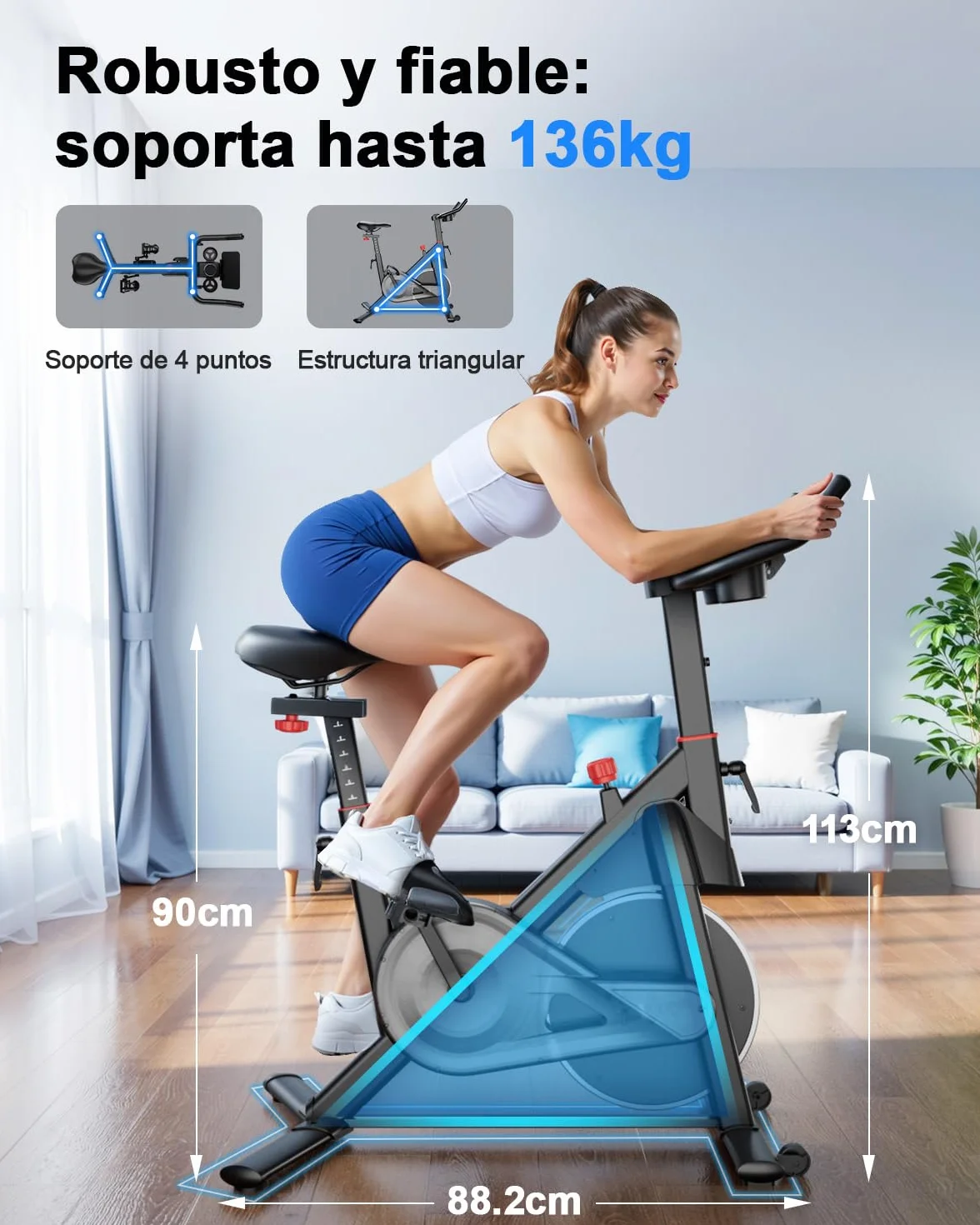 Copant Bicicleta Estática en Cass con Pantalla LCD y App Control, Bicicleta de Ejercicio Interior con Resistencia Magnética Ajustable, Capacidad de Carga 136KG