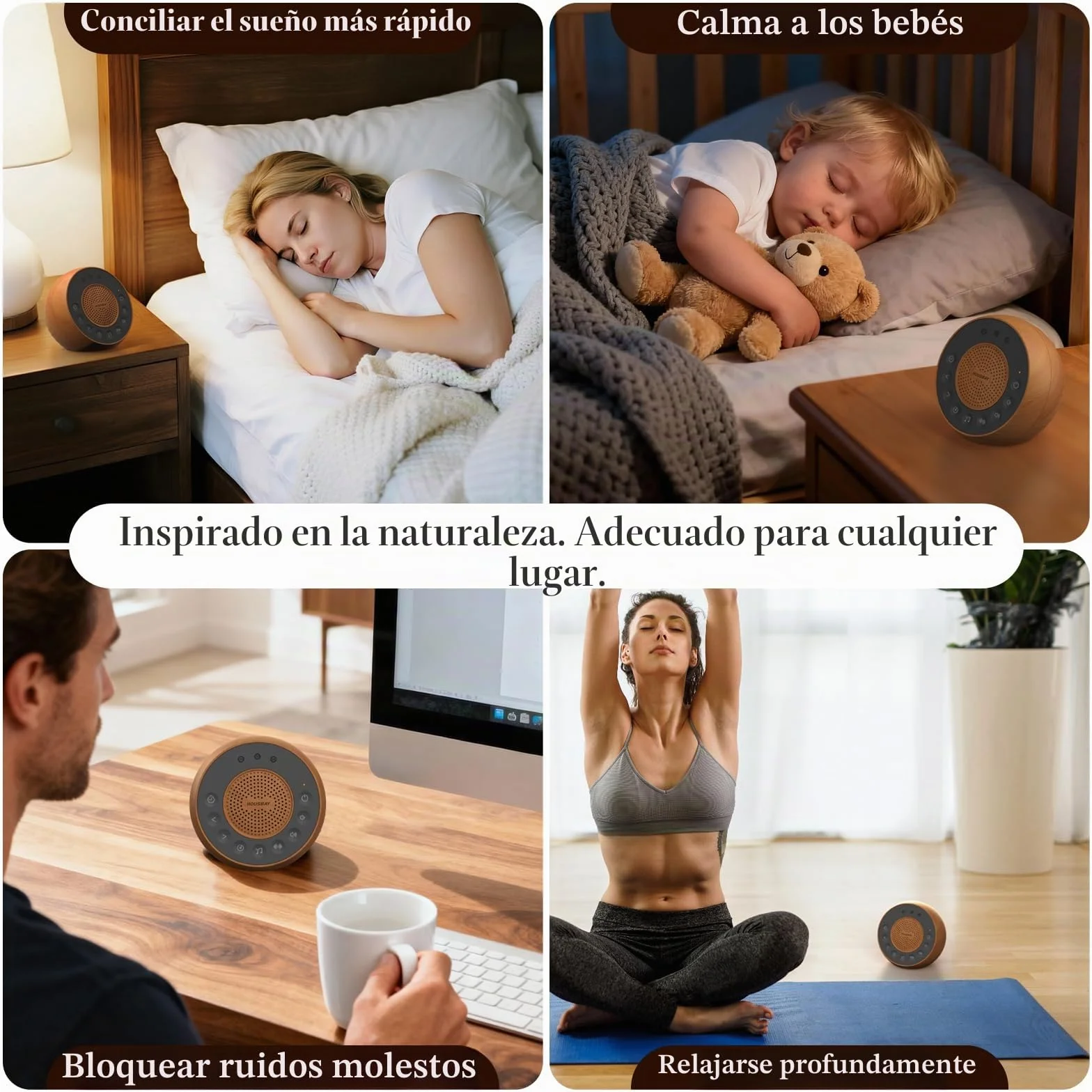 Housbay Máquina de Ruido Blanco 35 Sonidos Naturales para Dormir con Temporizador Diseño Madera