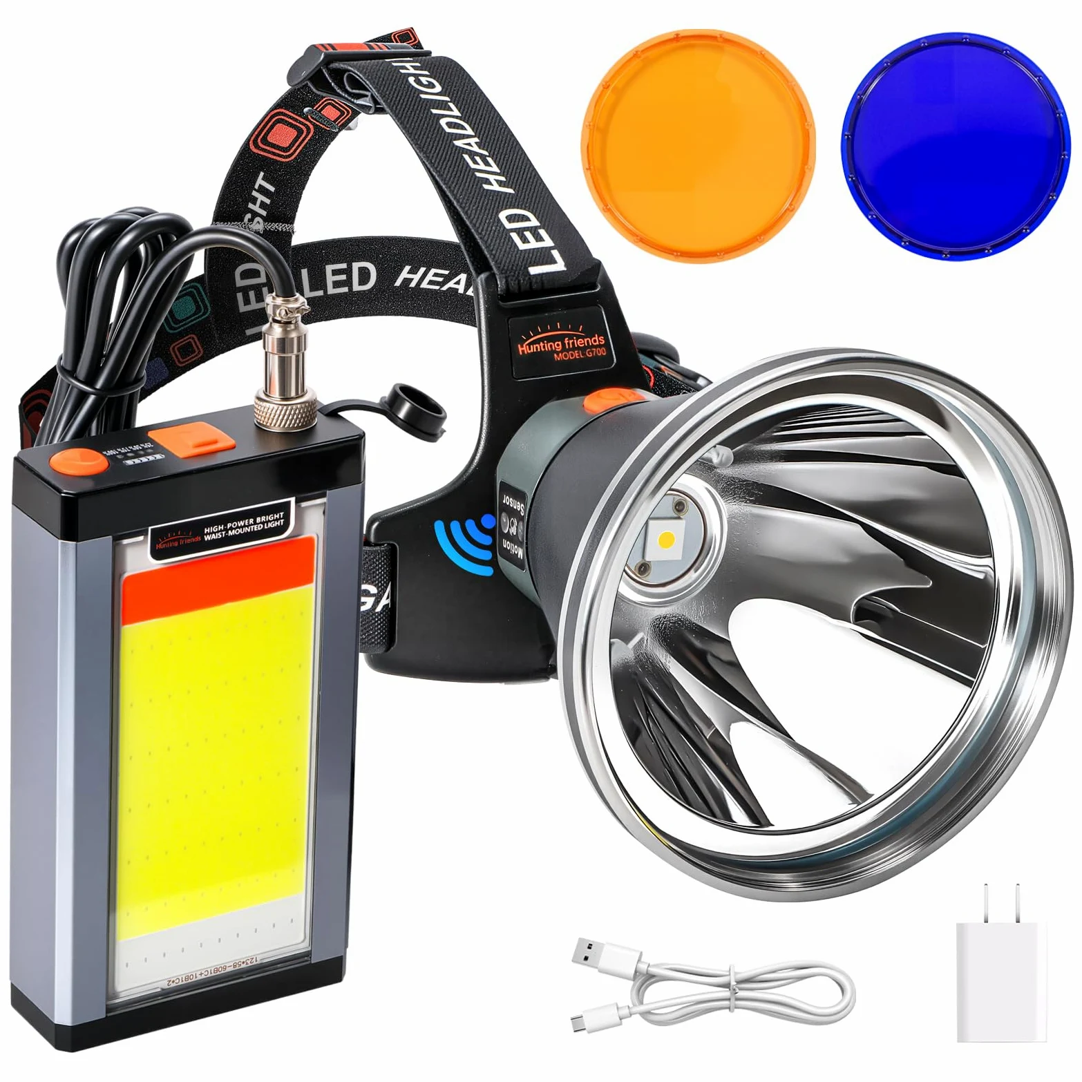 Linterna frontal LED de aleación de aluminio ultra brillante de 40 W, recargable, impermeable y ligera con sensor de movimiento y 6 modos de luz, ideal para camping, senderismo, correr, pesca y uso de