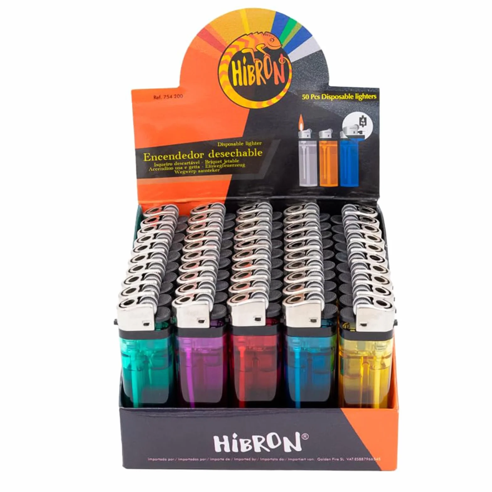 HIBRON Pack de 50 Mecheros Desechables de Colores Translúcidos Encendedor Clásico con Piedra y Llama Regulable