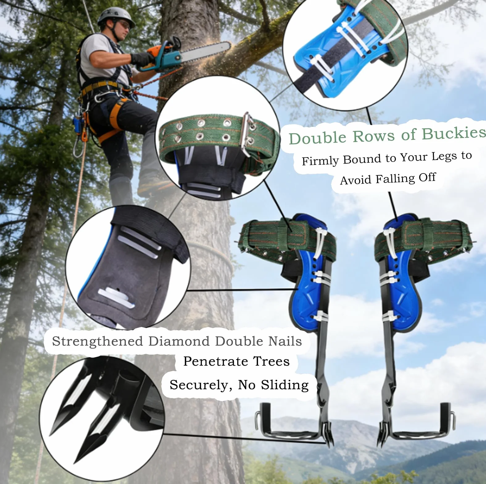 Kit Profesional de Herramientas para Escalar Árboles, Pinzas de Acero Endurecido con Cuerda de Seguridad y Arnés Ajustable, Ideal para Podadores, Arboristas y Trabajos de Jardinería