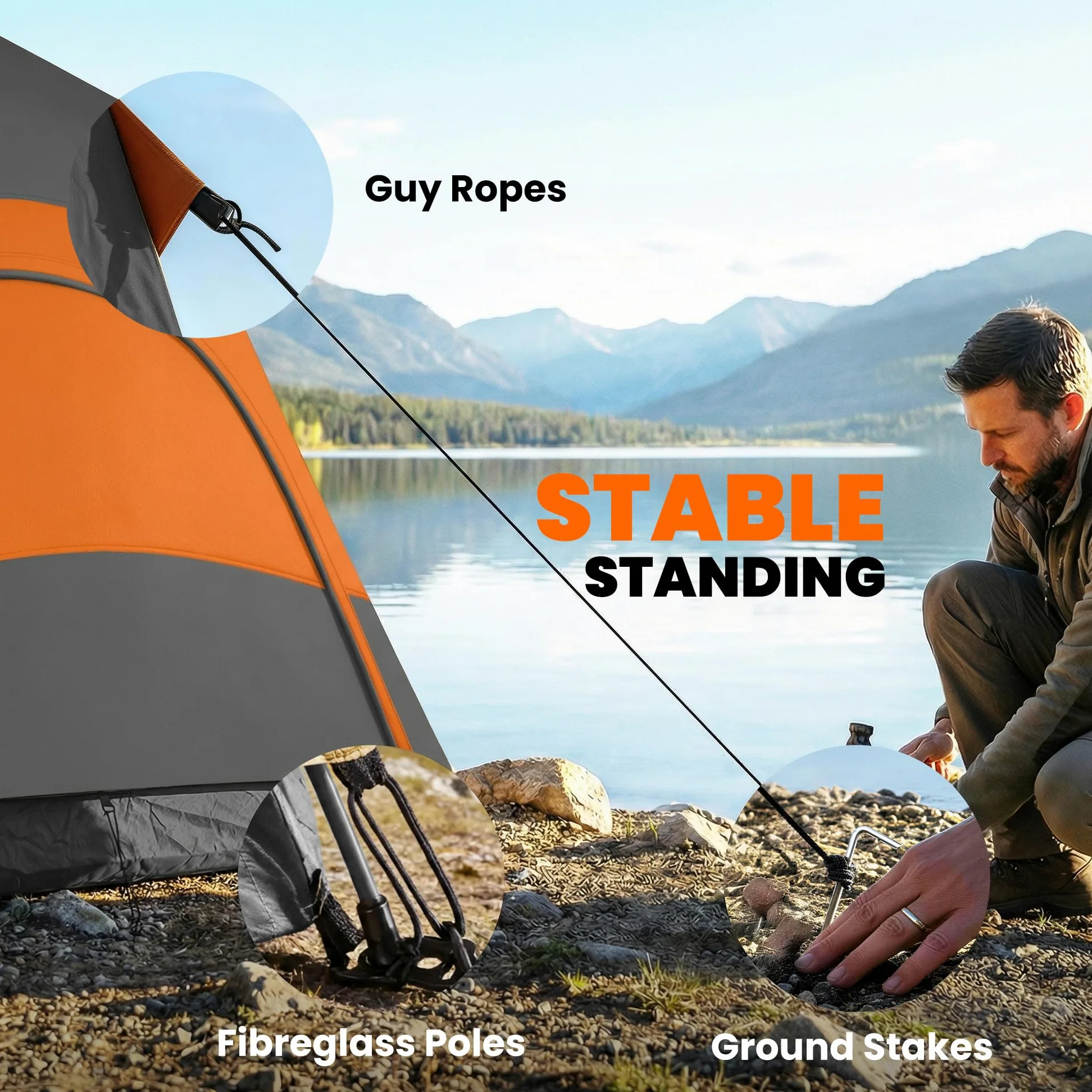 Tienda de campaña instantánea de Doble Capa Outsunny con Cubierta Impermeable, Tienda Domo Hexagonal para 4 Personas, Refugio de Camping portátil con Suelo Cosido y Bolsa de Transporte, Ideal para