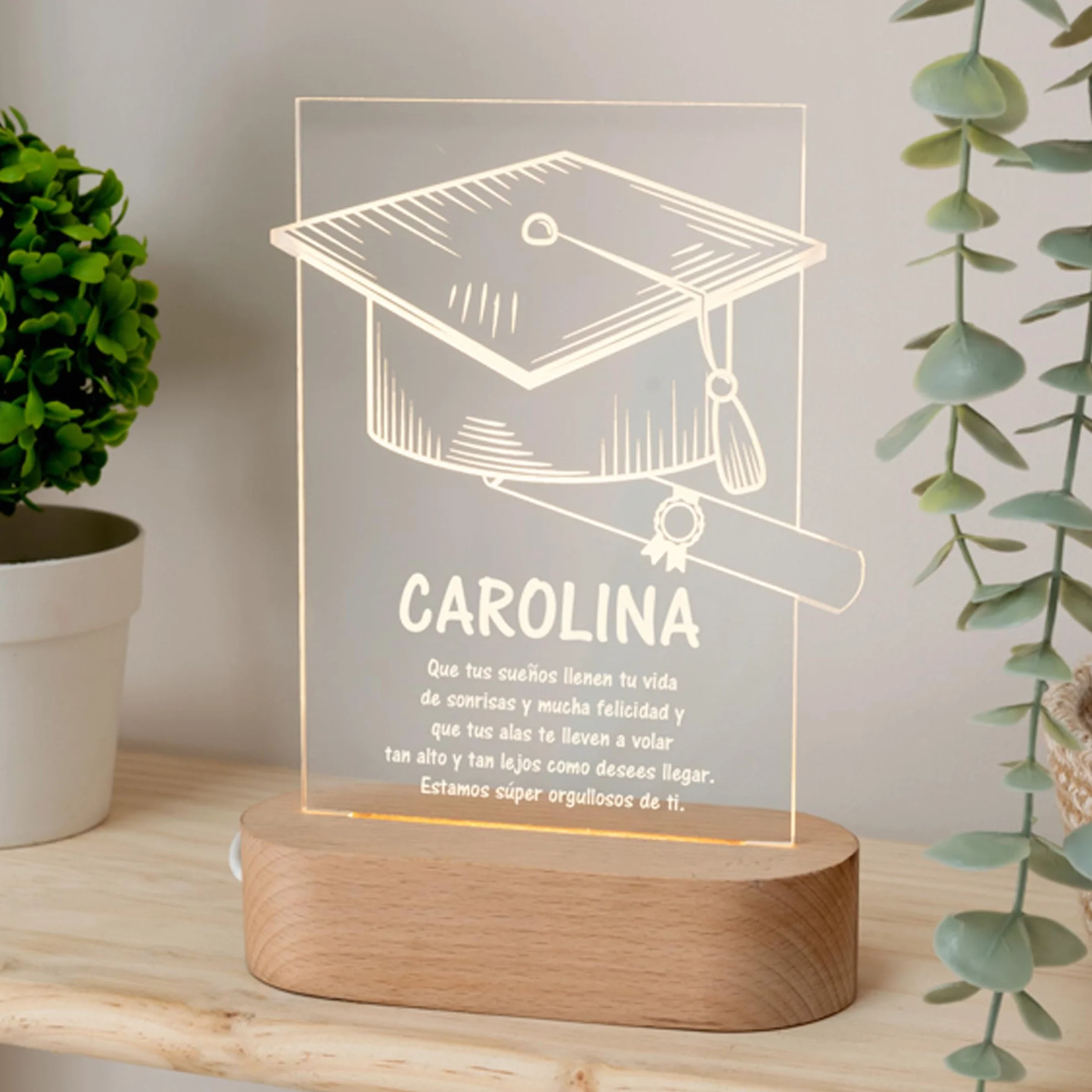 Lámpara de metacrilato personalizada Graduación Regalo Original