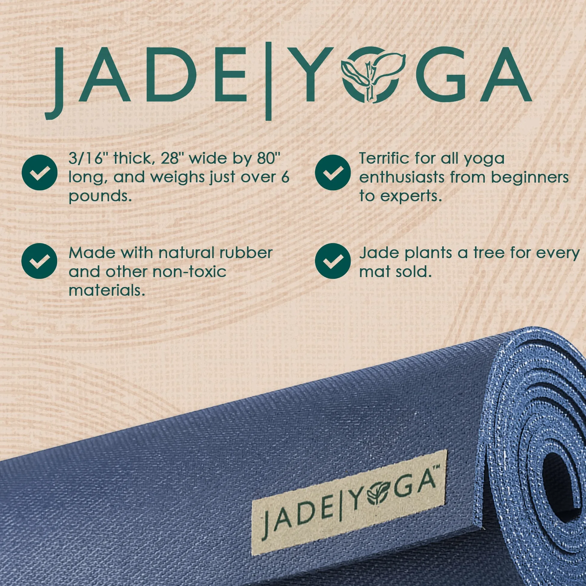 JadeYoga Harmony XW - Esterilla de yoga antideslizante de caucho natural, extralarga, extra ancha (5 mm, 203 cm, 71,1 cm)