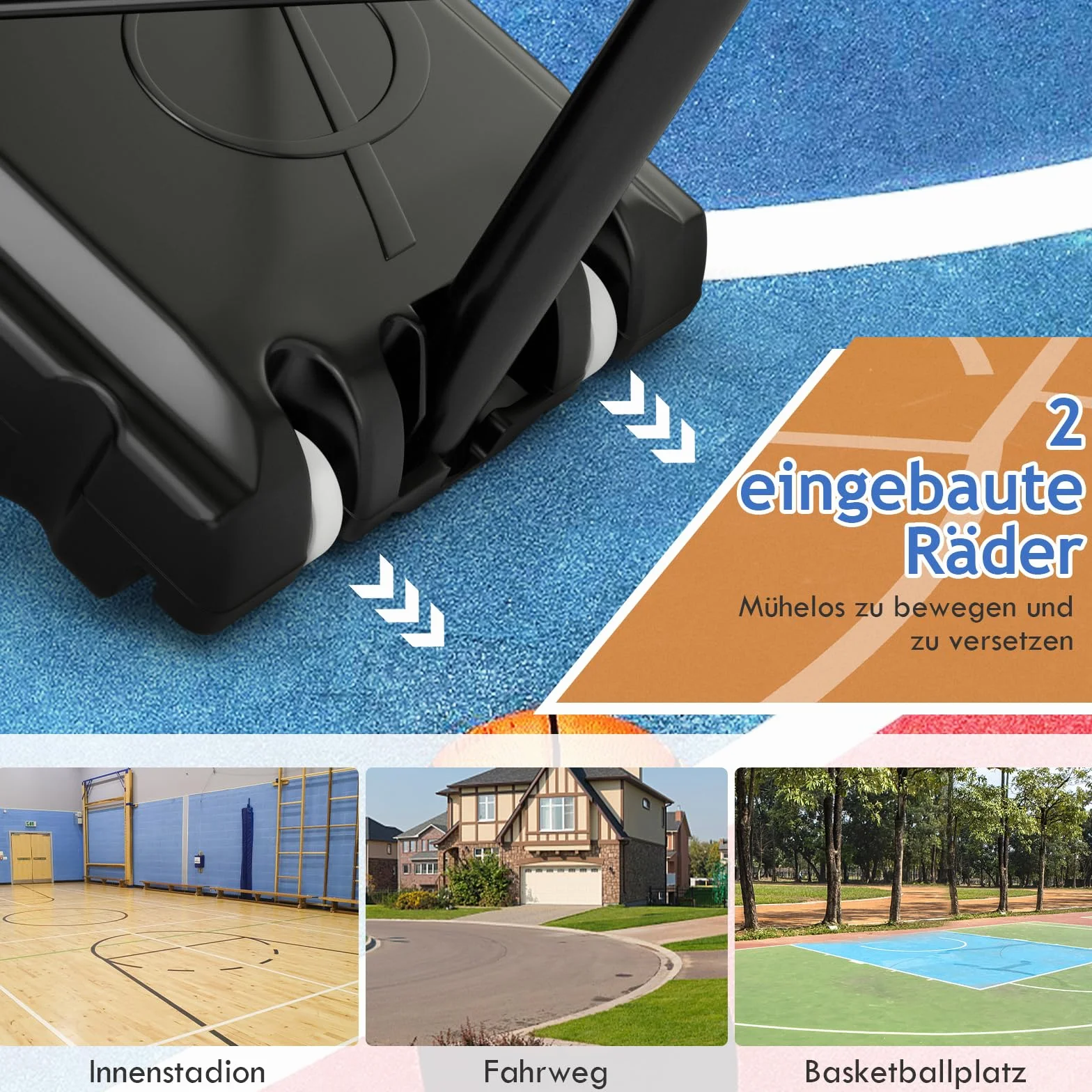 GOPLUS Canasta de Baloncesto Portátil Altura Ajustable 245-305 cm Base Rellenable Exteriores Interiores