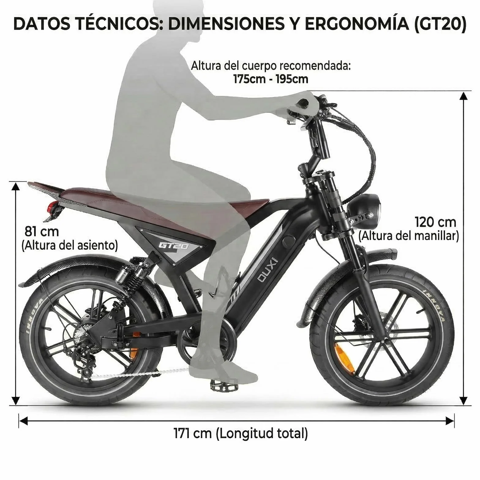 OUXI Bicicleta Eléctrica Adulto, E-Bike Fat Tire 20" x 4.0 Pulgadas, Motor Potente 60Nm, Batería 48V 15Ah, Frenos de Disco Hidráulicos, Doble Suspensión y Luces de Giro, Autonomía 30-60km