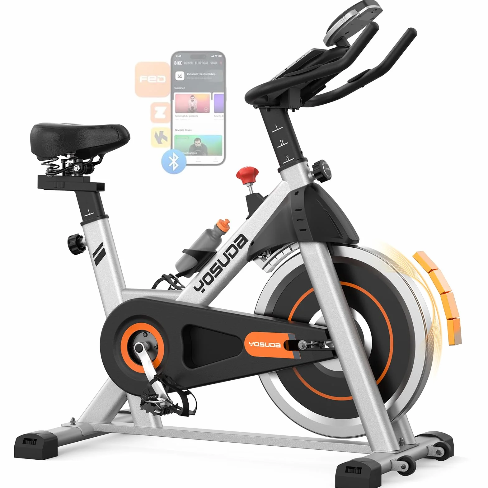 YOSUDA Bicicleta Estática con Resistencia Magnética Silenciosa, Bicicleta de Spinning con Monitor de LCD y Pulsómetro, Soporte para Tablet, App Exclusiva, Carga Máxima 136 kg