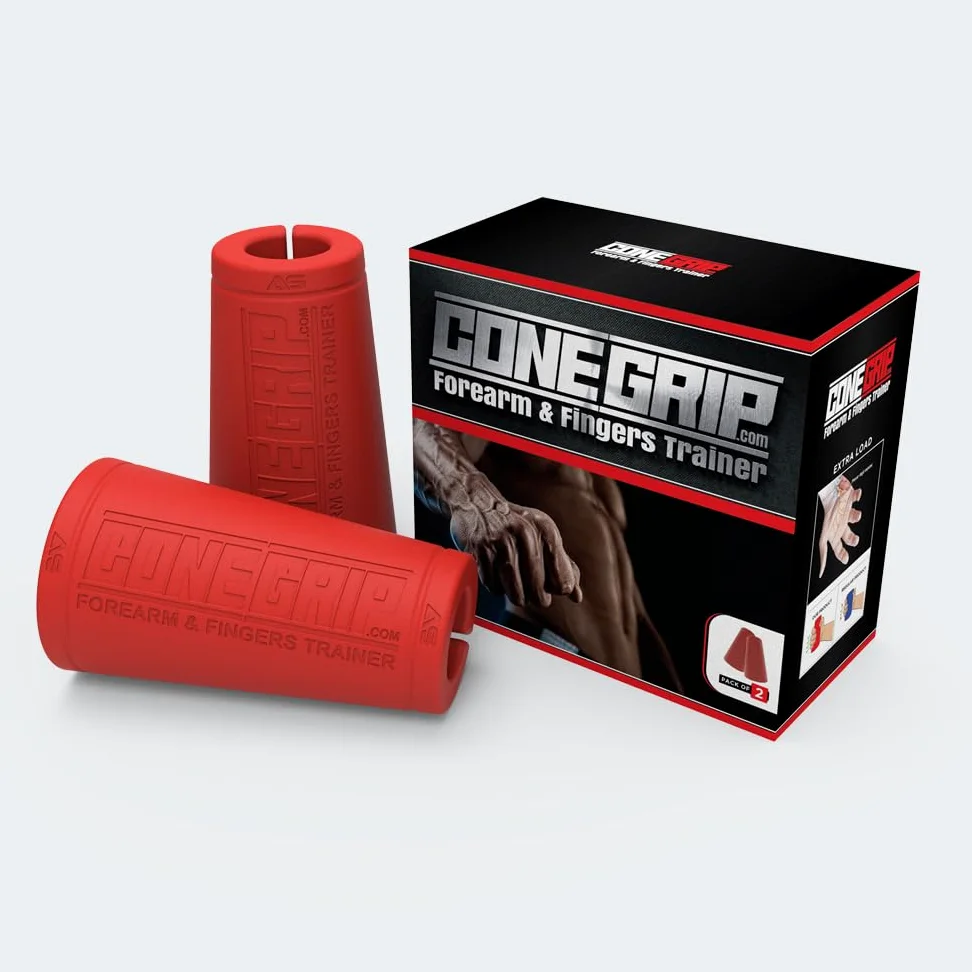 ConeGrip - Entrenador de antebrazo y dedos, agarre adaptador de barra gruesa patentado con forma cónica, material de goma antideslizante, perfecto para culturismo, lucha libre de brazos, levantamiento