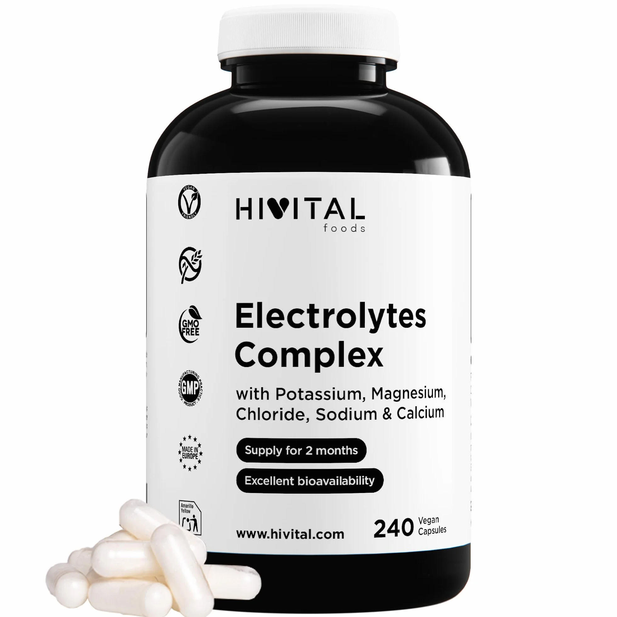 Electrolitos Complex 240 cápsulas veganas con Sales Minerales Potasio Magnesio Cloruro Sodio Calcio
