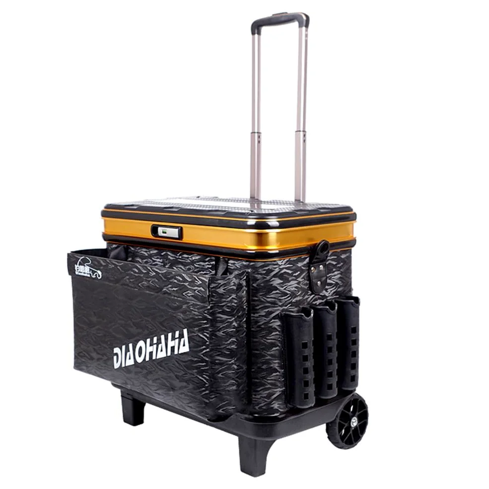 Caja de aparejos de pesca con ruedas, multifuncional, caja de anzuelos de pesca, alta capacidad, ajustable, duradera para artes de pesca
