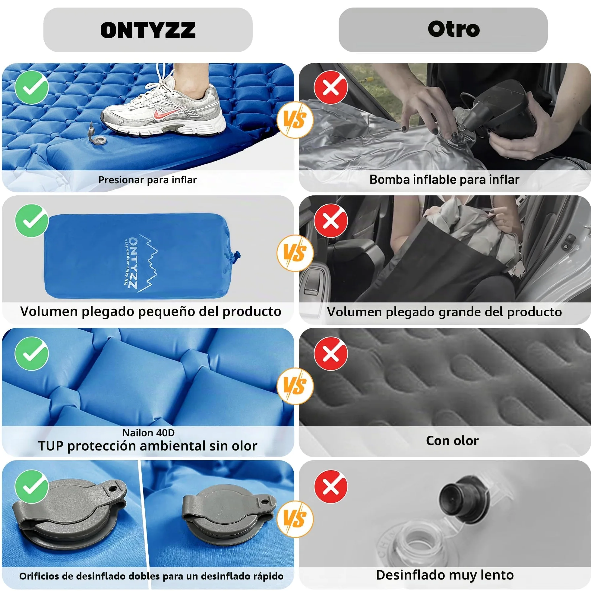 Cama Coche Hinchable Colchón Coche SUV Colchón Aire 2 Personas Cama Aire para Viajar Colchoneta Camping Autoinflable Esterilla para Dormir con Bomba de Pie y Cojín Cama Hinchable 183*13*7CM