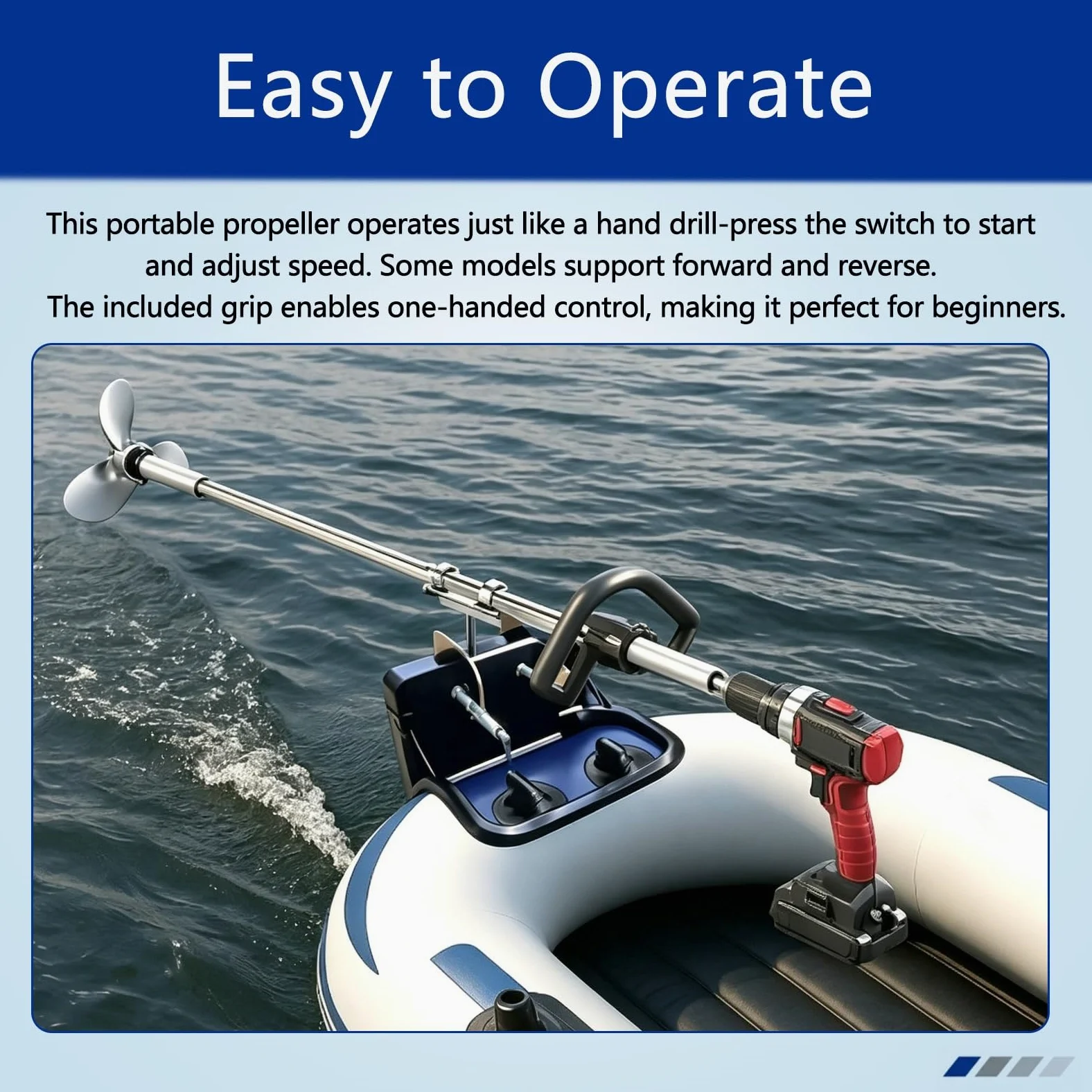 Motor Fueraborda Hélice de Taladro sin Herramientas, Motor eléctrico portátil para Kayak/Barca Inflable, propulsor metálico con Soporte para Uso