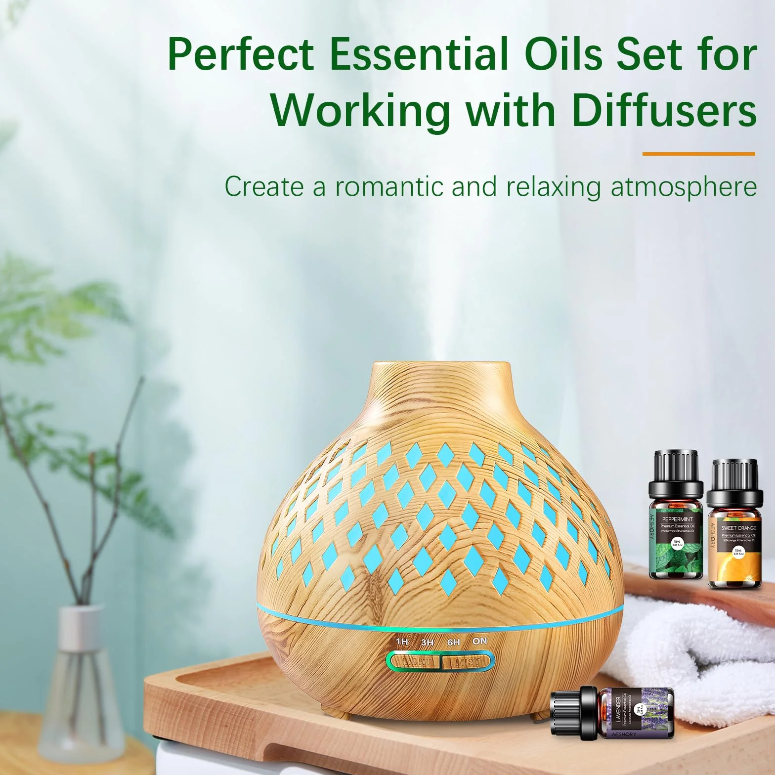 Aceites Esenciales para Humidificador 6 x 10ML, Set de Aceites Aromáticos Naturales para Difusor, Aromaterapia - Lavanda, Menta, Árbol de Té, Eucalipto, Naranja Dulce