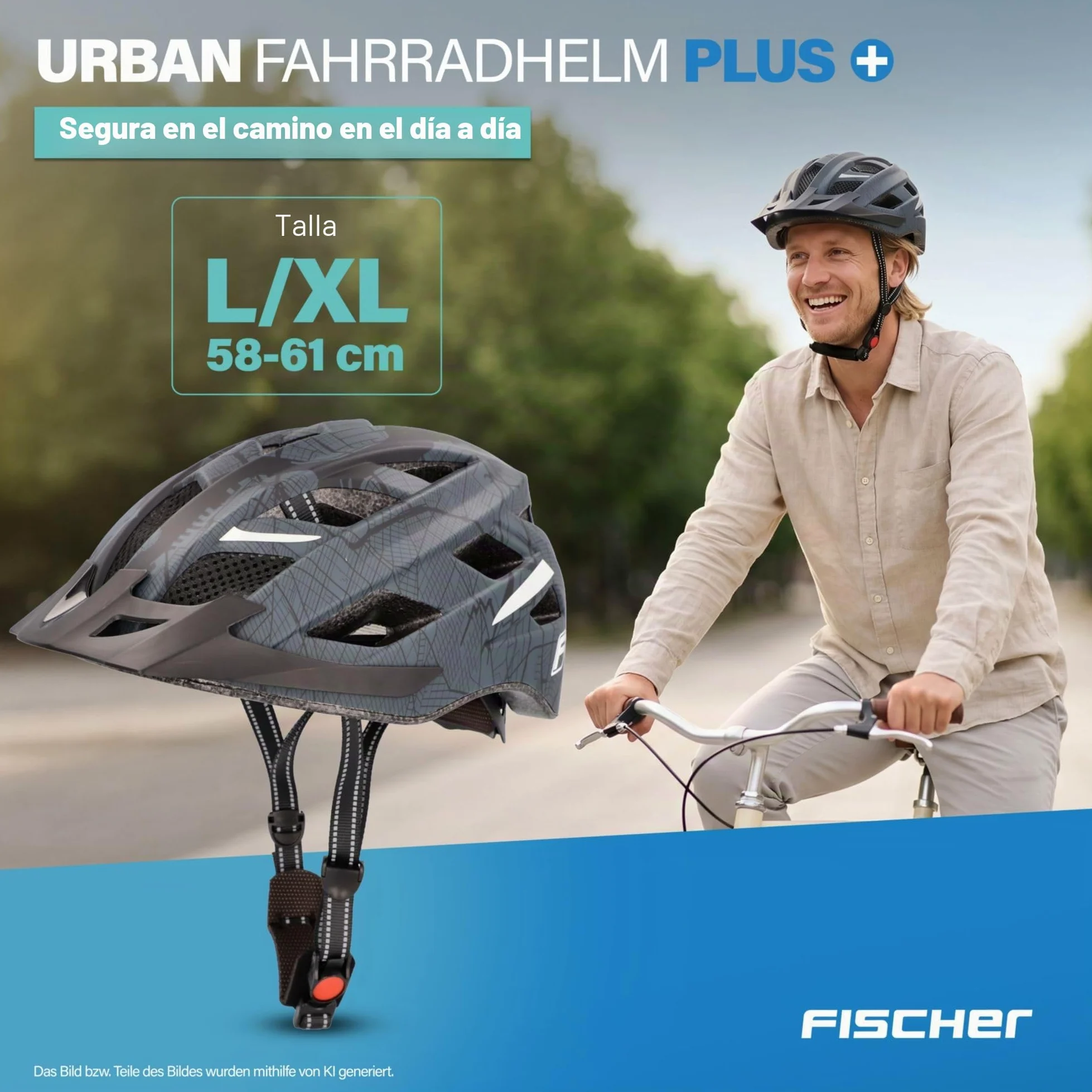 Fischer Urban Plus - Casco de ciclismo con luz trasera LED integrada para hombre y mujer