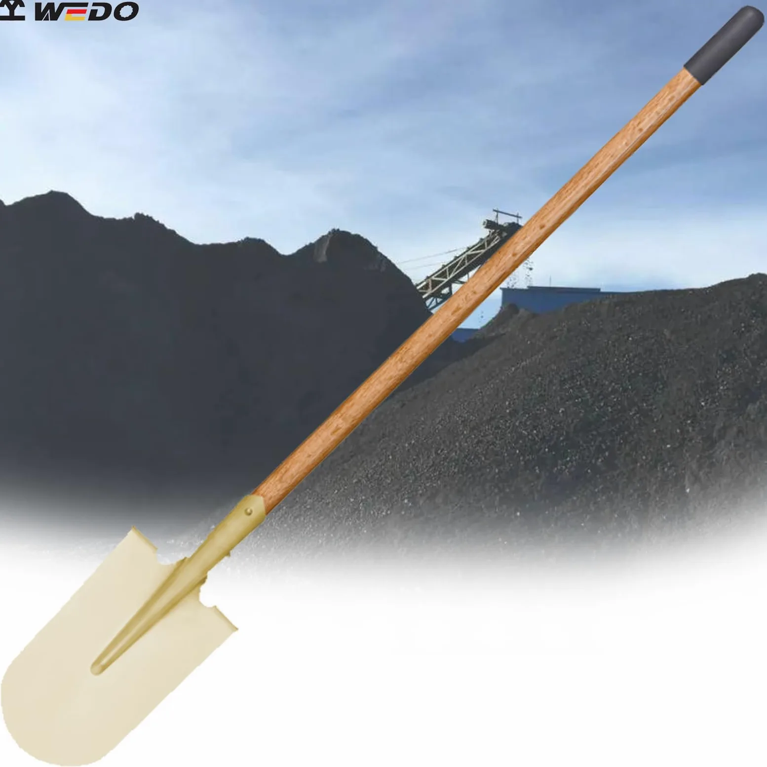 WEDO Pala larga de punta redonda sin chispas, pala de transferencia, mango de madera de 48 pulgadas de largo con funda antideslizante, herramienta de excavación de seguridad, bronce de aluminio