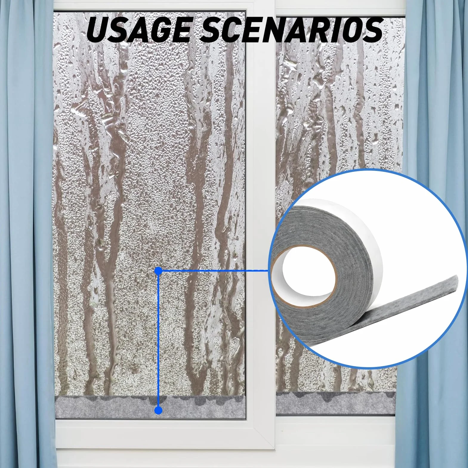 Cinta de fieltro adhesivo 400 cm x 3 cm, rollo absorbente para humedad y condensación