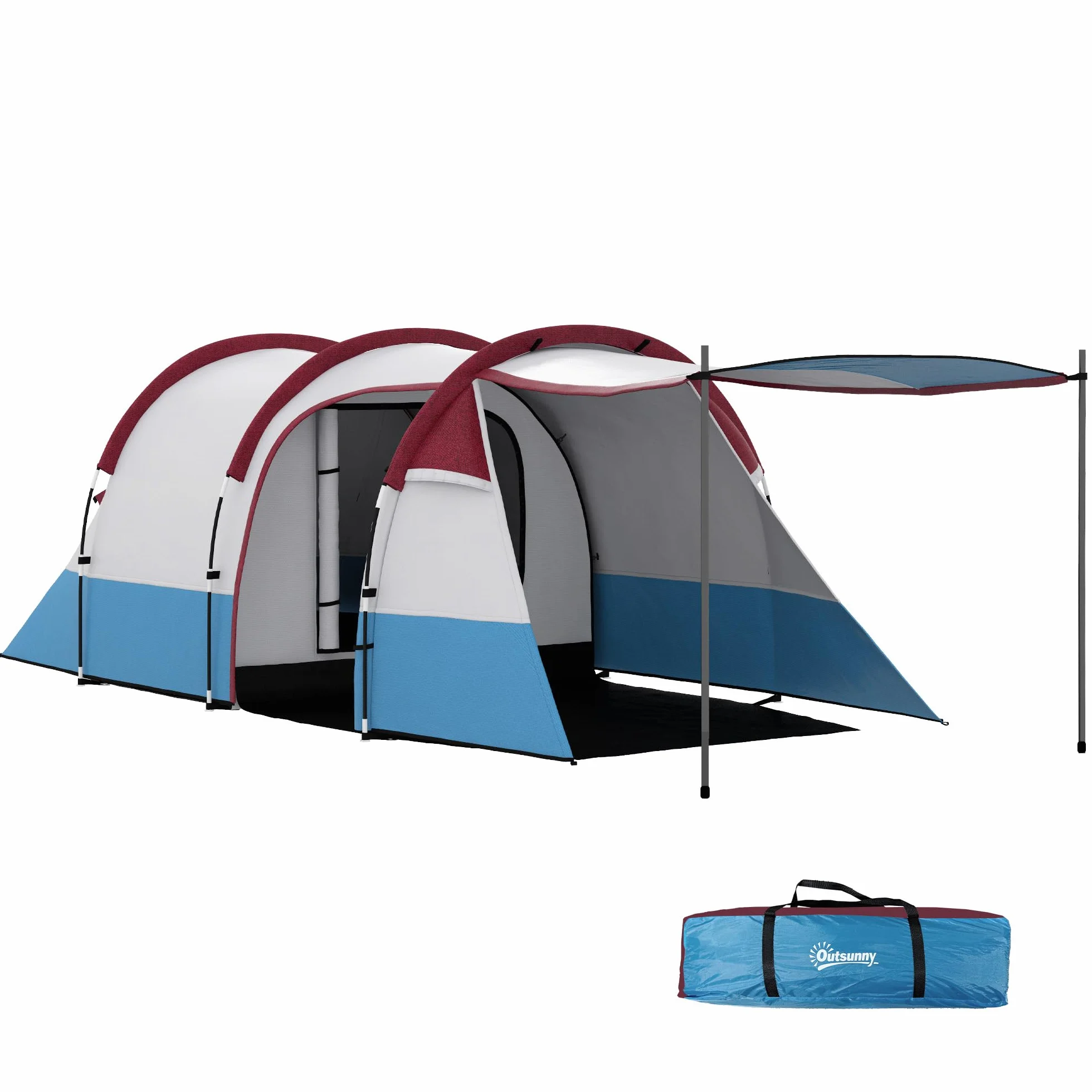Outsunny Tienda de Campaña Familiar para 3 Personas Tienda Camping Plegable Ligera con 2 Habitaciones Bolsa de Transporte Impermeable 2000 mm para Playa Senderismo 420x200x150 cm