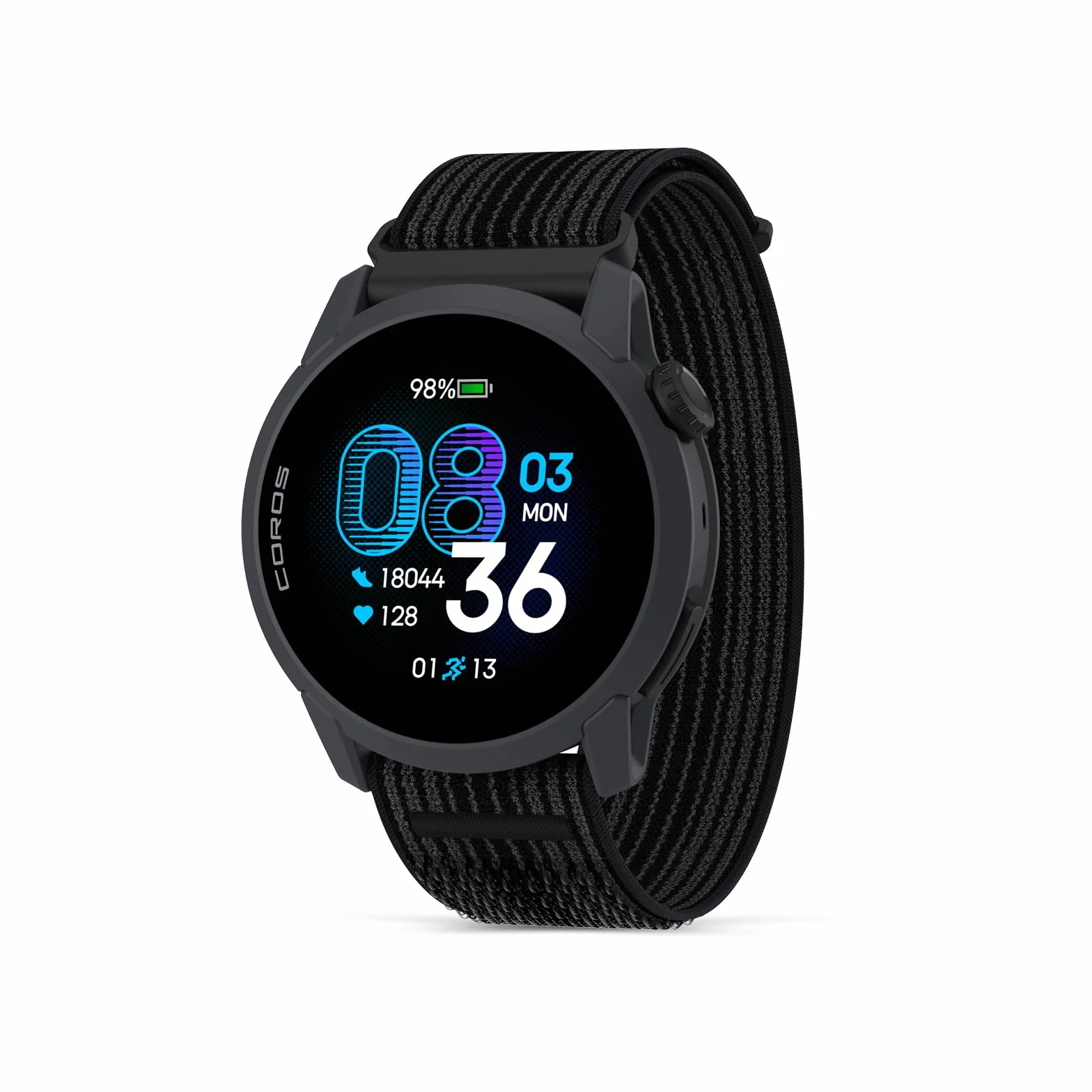 COROS Pace 4 Reloj GPS Deportivo Ultraligero, Pantalla Táctil AMOLED 1.2", 19 días de Uso Diario, Control por Voz, Herramientas Avanzadas de Entrenamiento, Monitor de Ritmo Cardíaco (Nailon, Negro)