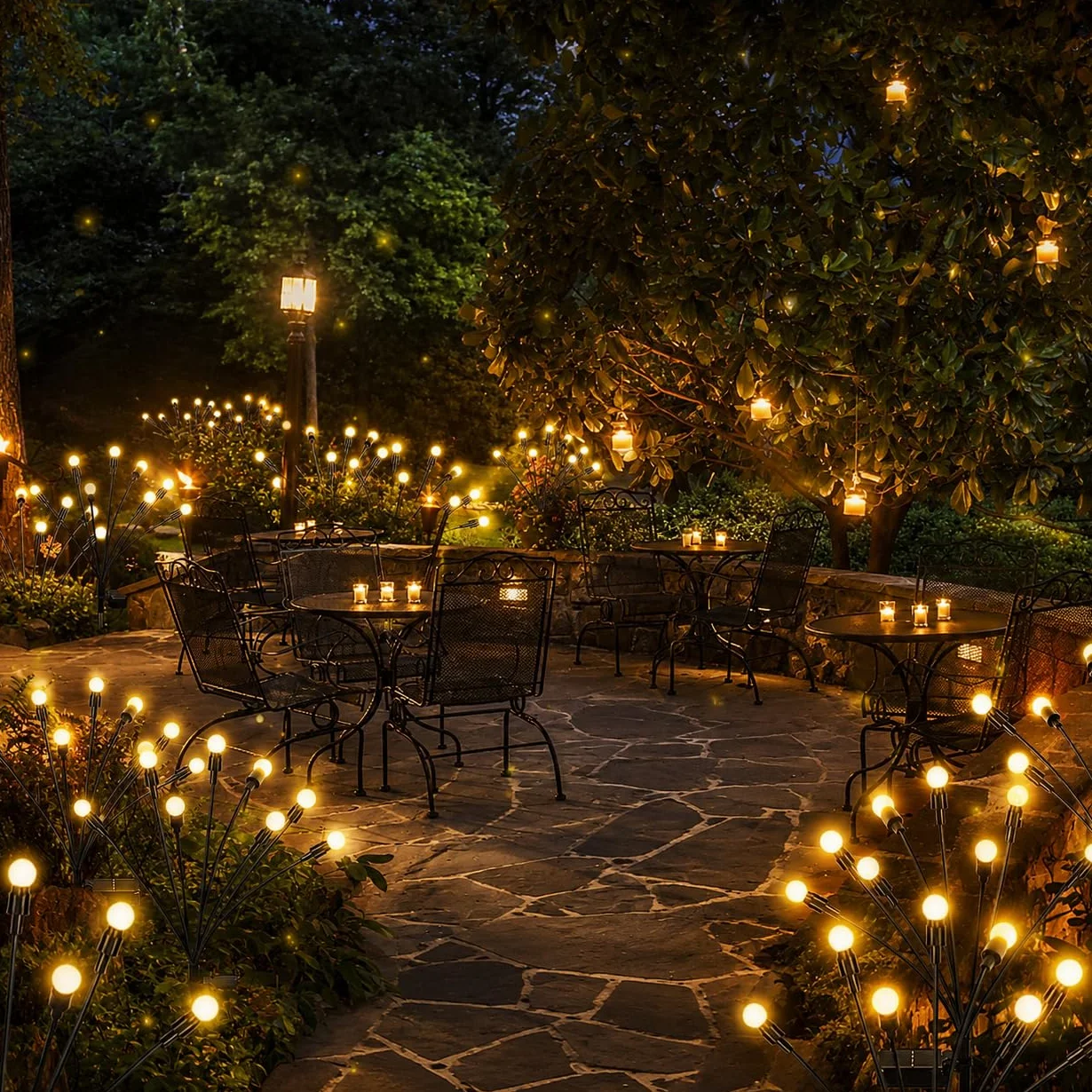Luces Solares Luciérnaga Exterior 4 Piezas 10 LED Oscilantes IP65 Impermeables Jardín Patio Césped Balcón Blanco Cálido