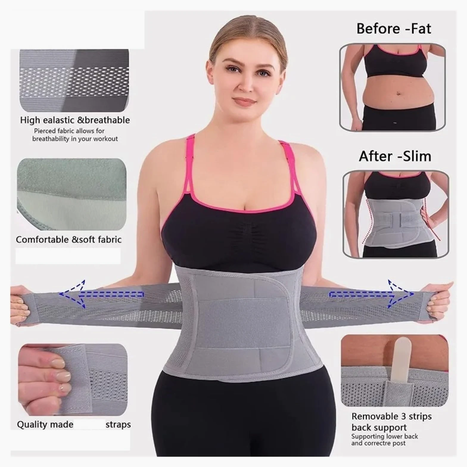 Faja Abdominal Mujer Faja moldeadora de cintura, cinturón de soporte de espalda for mujeres y hombres, correa de control abdominal adelgazante, corsé de doble compresión.