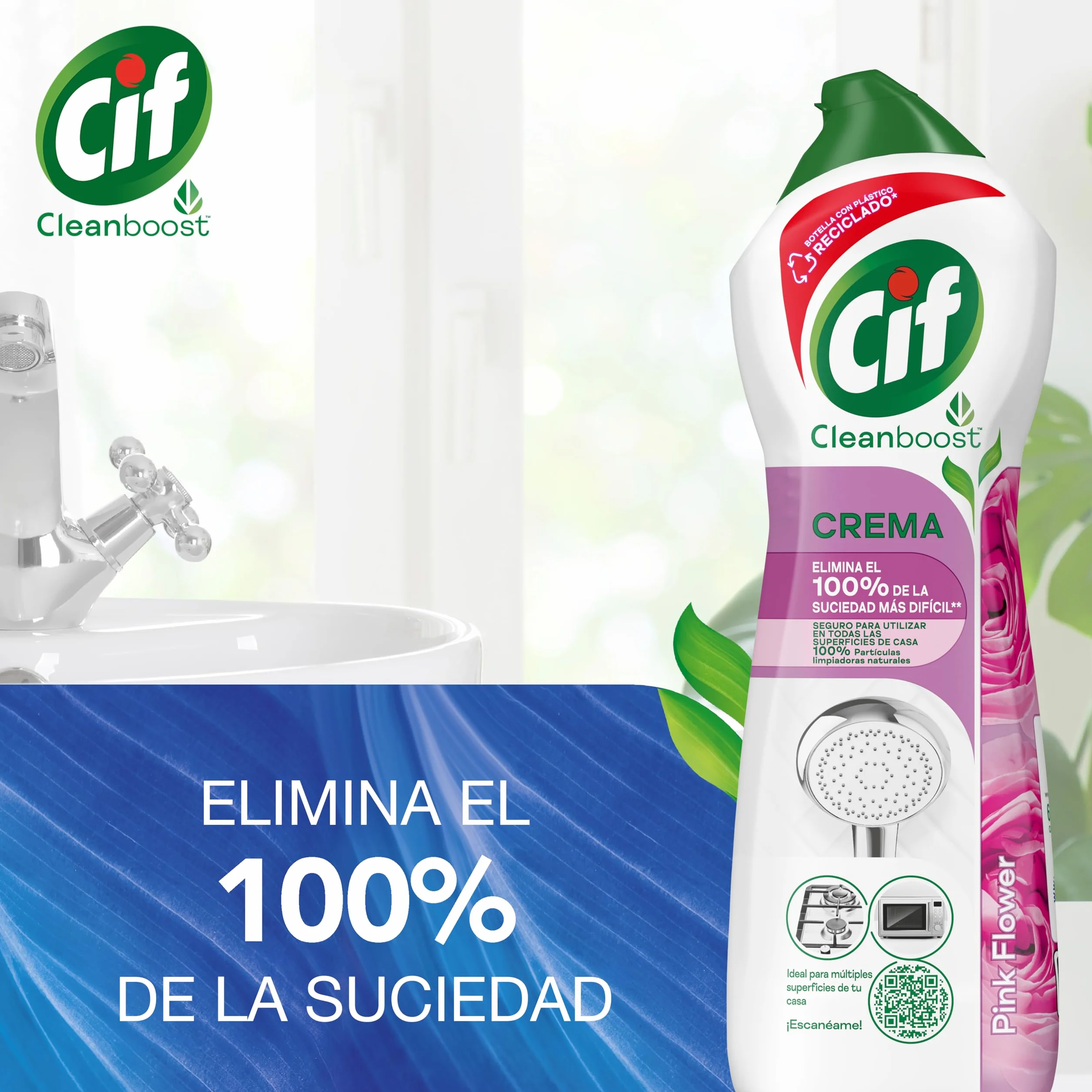 CIF Crema Limpiadora Rosa 650 ml Limpiador Multiusos Baño y Cocina Fórmula Natural