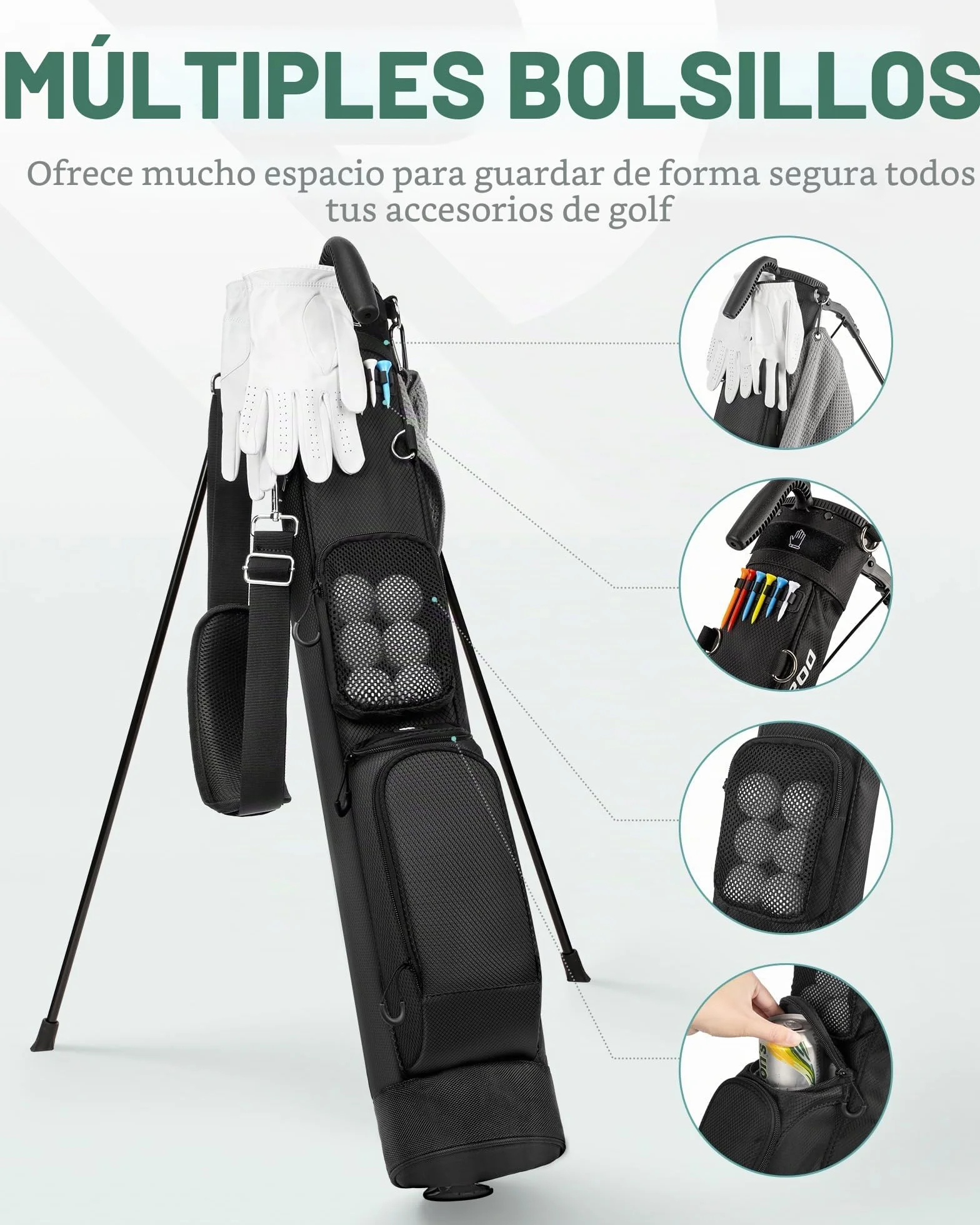 Bolsa de Golf, con Correa Divisor de 2 vías 3 Bolsillos, Bolsa Golf Ligera fácil de Llevar para el Rango de conducción, par 3 y Campos ejecutivos