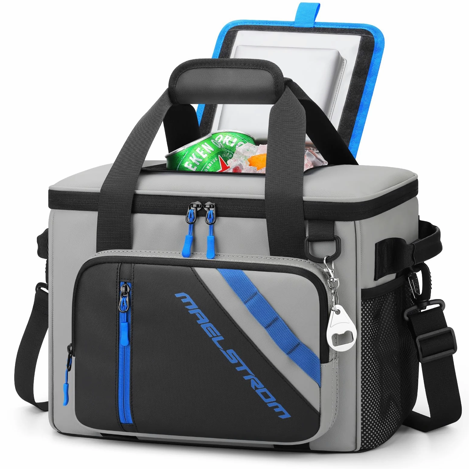 Maelstrom Bolsa enfriadora, enfriador de playa para 30 latas, enfriador suave aislado a prueba de fugas con abridor de botellas, hielera, enfriador plegable portátil para viajes, camping, compras