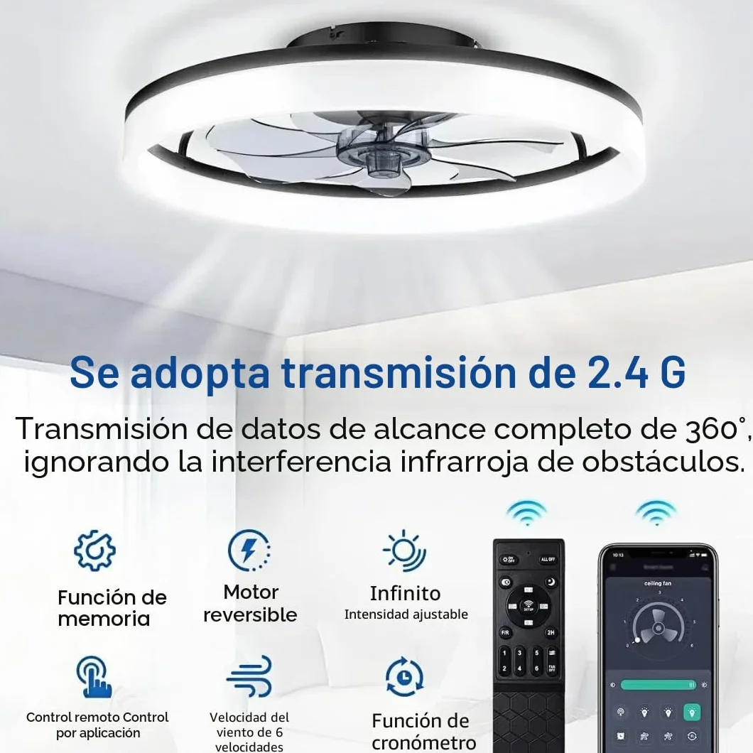 Ventilador de techo 48W 50cm con luz LED regulable mando a distancia 6 velocidades