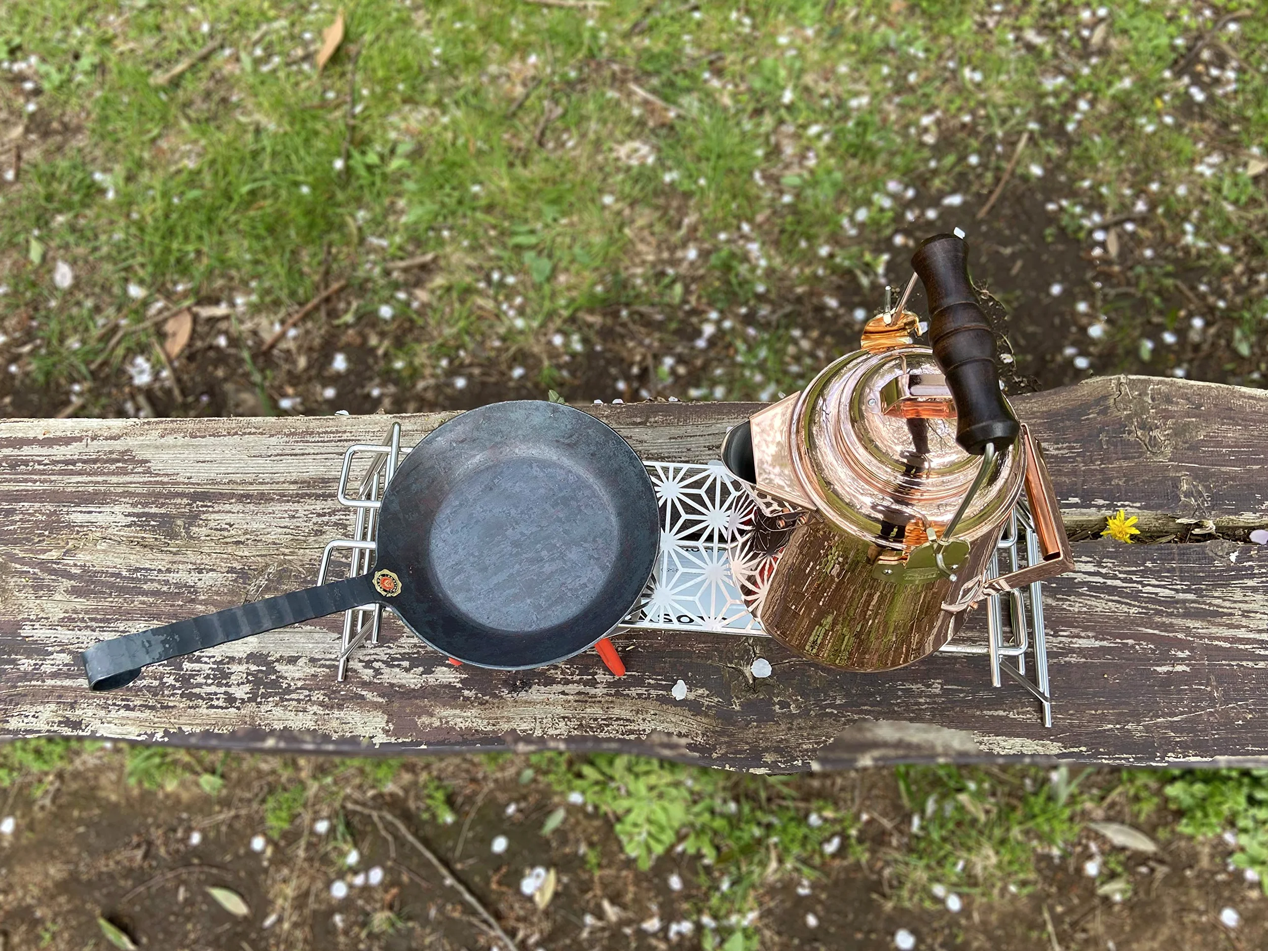 camping moon Parrilla para fogatas Takibi de acero inoxidable 304, 50 x 13 cm, con patas cortas extraíbles y bolsa de transporte MTG-TSC