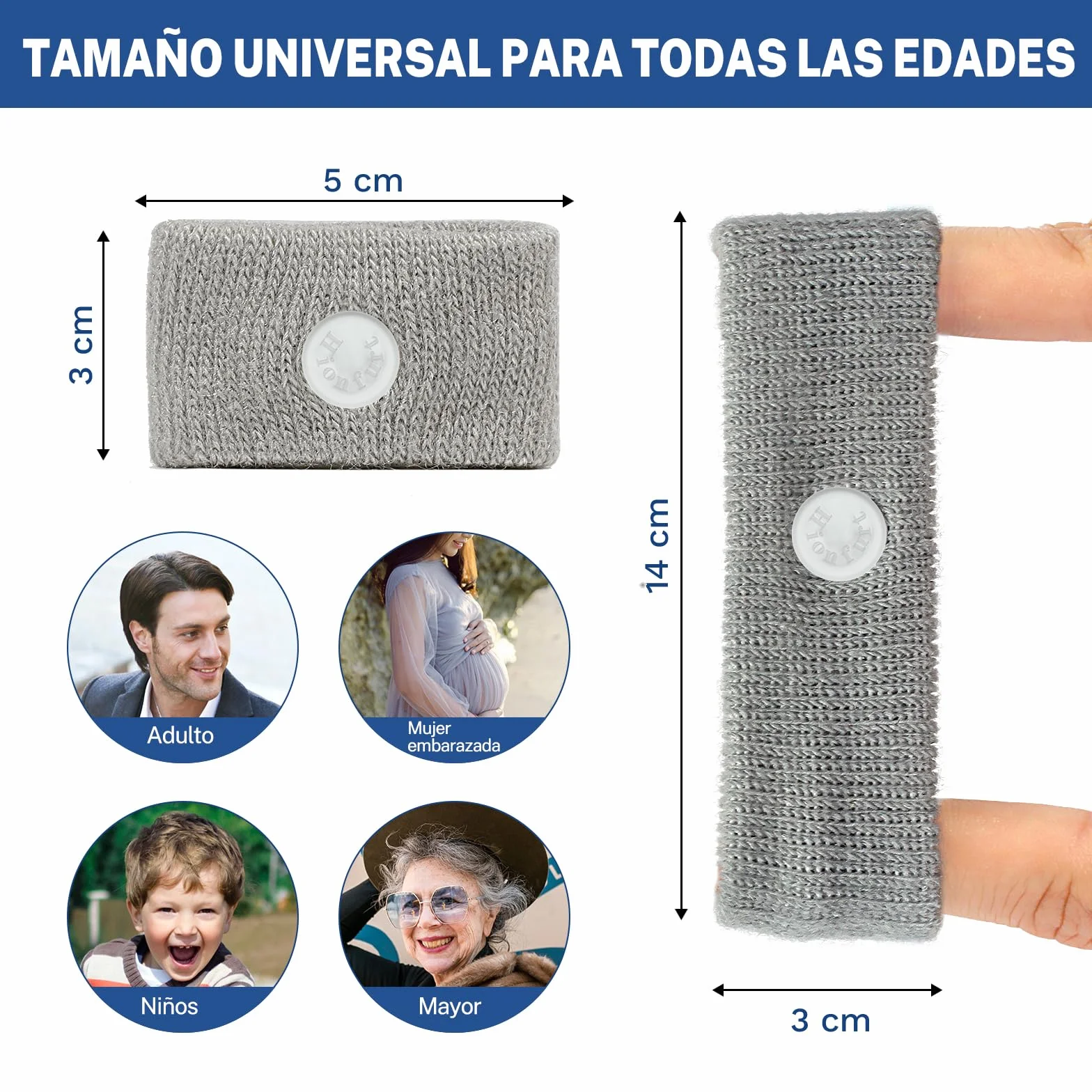 Pulseras Antimareos Hionfurt para Niños y Adultos, Bandas de Acupresión para Mareo en Coche, Mar y Avión - 2 Pares Gris